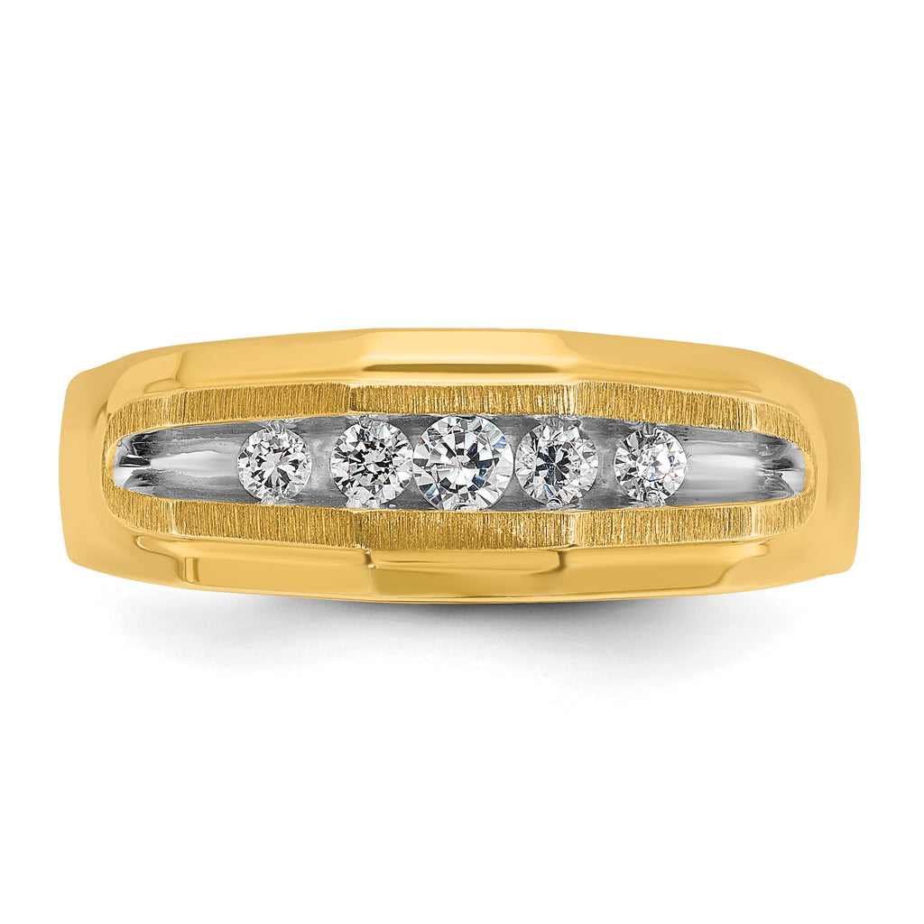 14k with White Rhodium Men's Polished and Satin 5-Stone 1/4 Carat AA Quality Diamond Ring