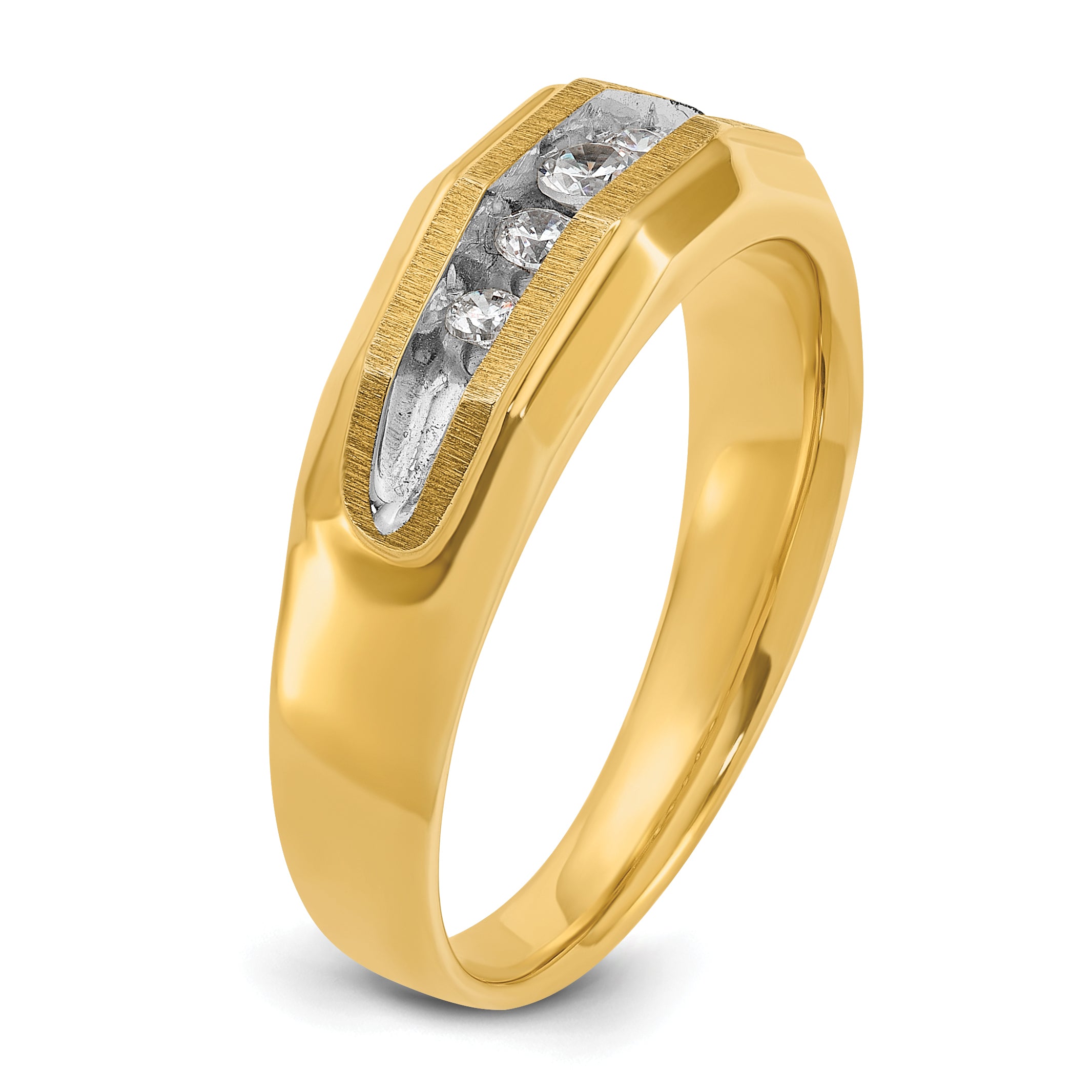 14k with White Rhodium Men's Polished and Satin 5-Stone 1/4 Carat AA Quality Diamond Ring
