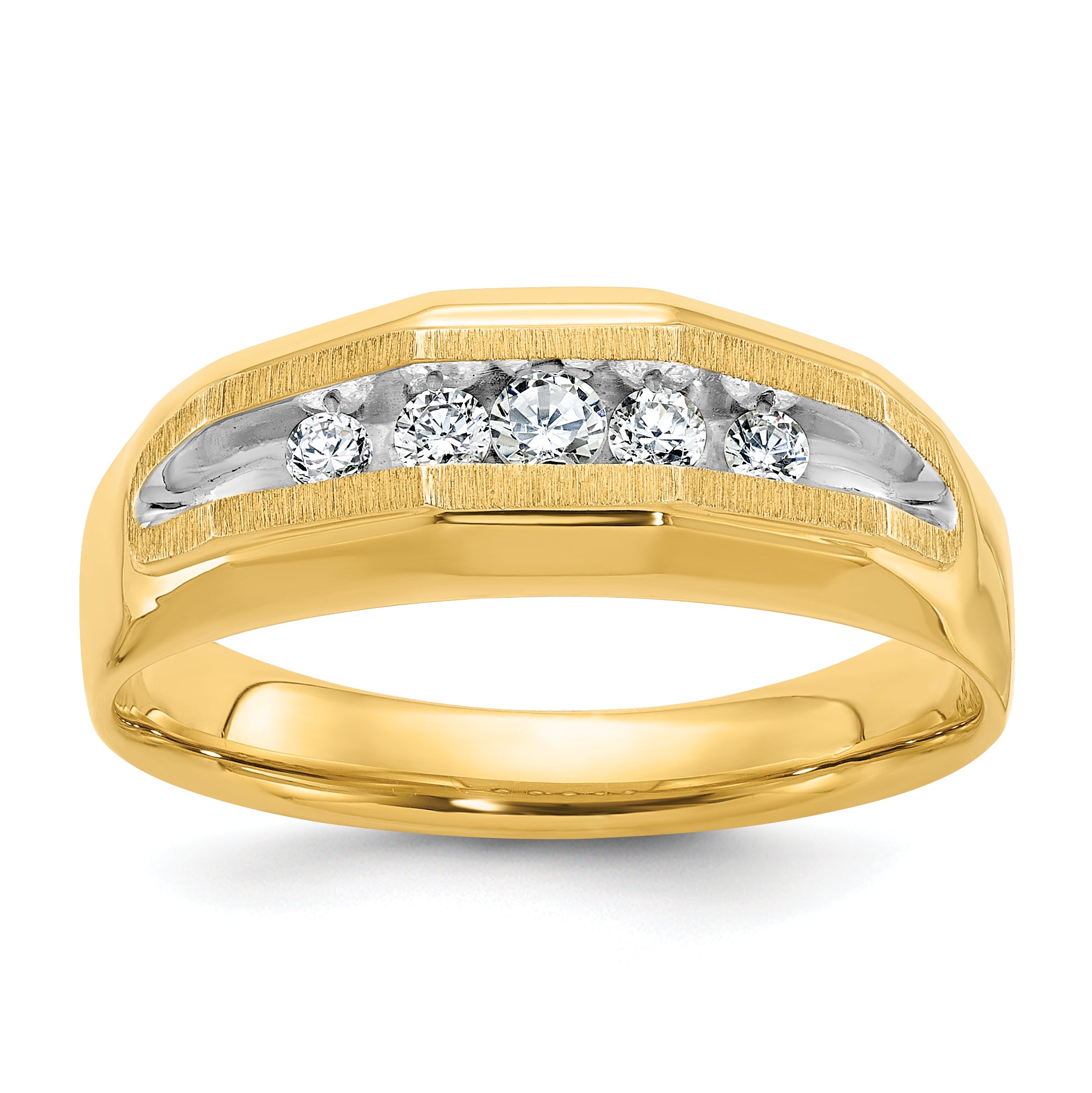 14k with White Rhodium Men's Polished and Satin 5-Stone 1/4 Carat AA Quality Diamond Ring Main image