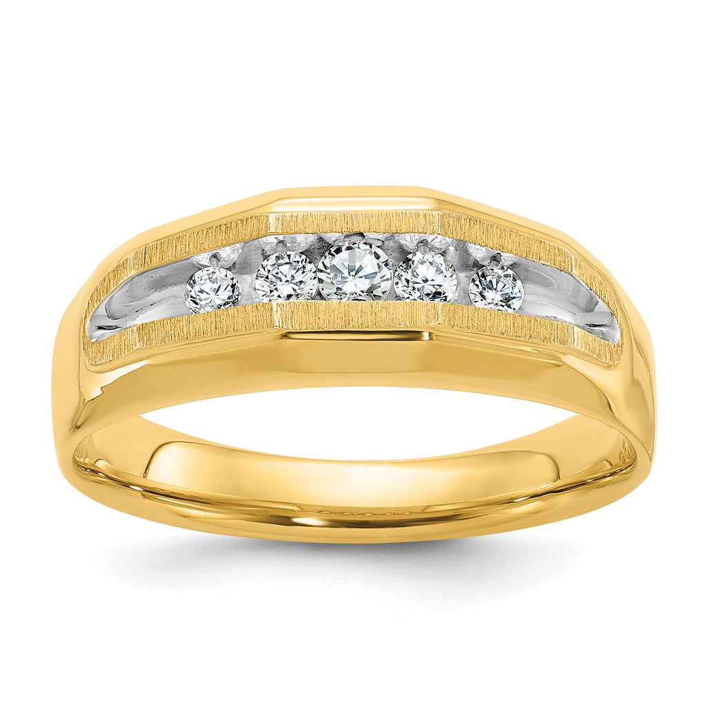 14k with White Rhodium Men's Polished and Satin 5-Stone 1/4 Carat AA Quality Diamond Ring