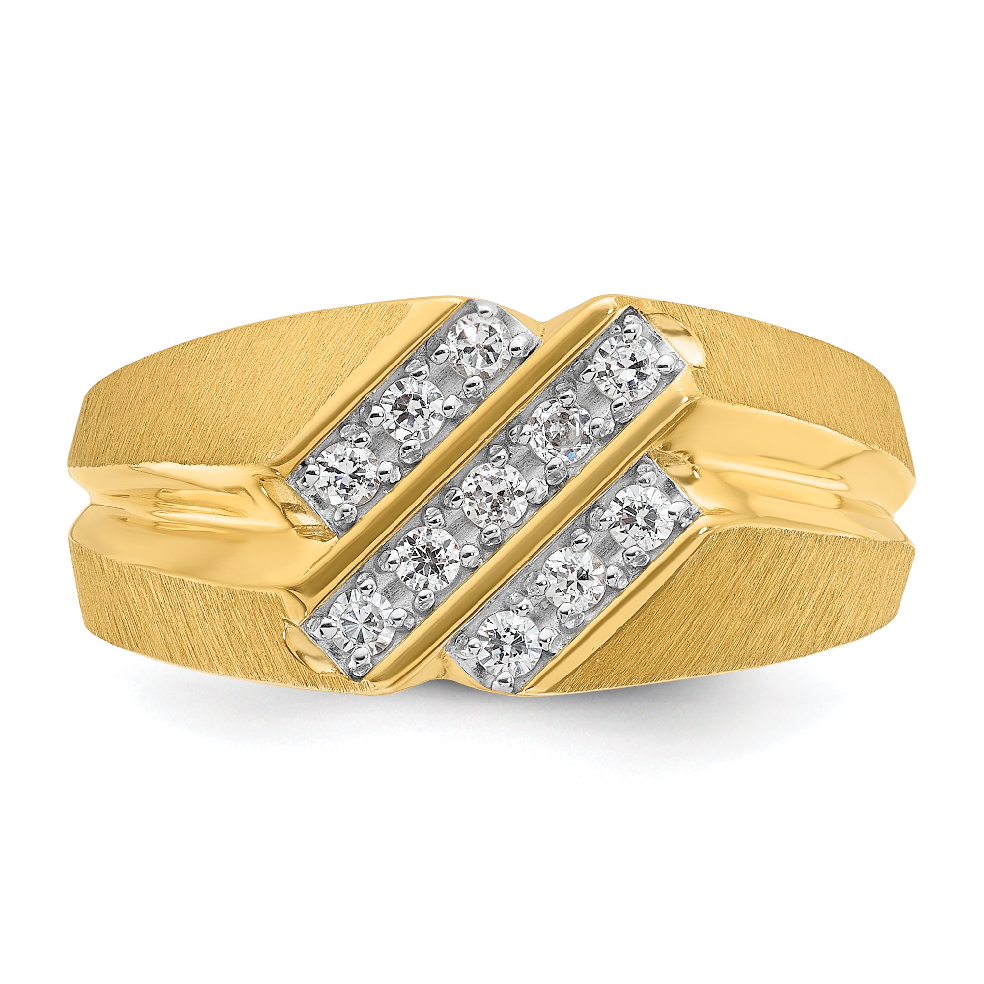 10k Men's Polished Satin and Grooved 1/4 Carat A Quality Diamond Ring