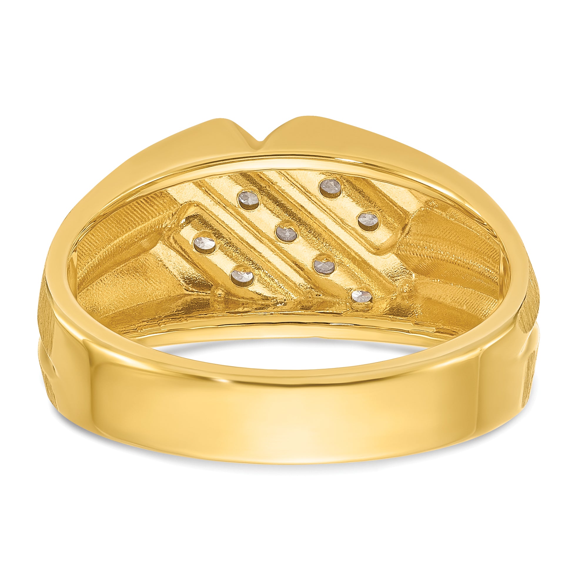10k Men's Polished Satin and Grooved 1/4 Carat A Quality Diamond Ring