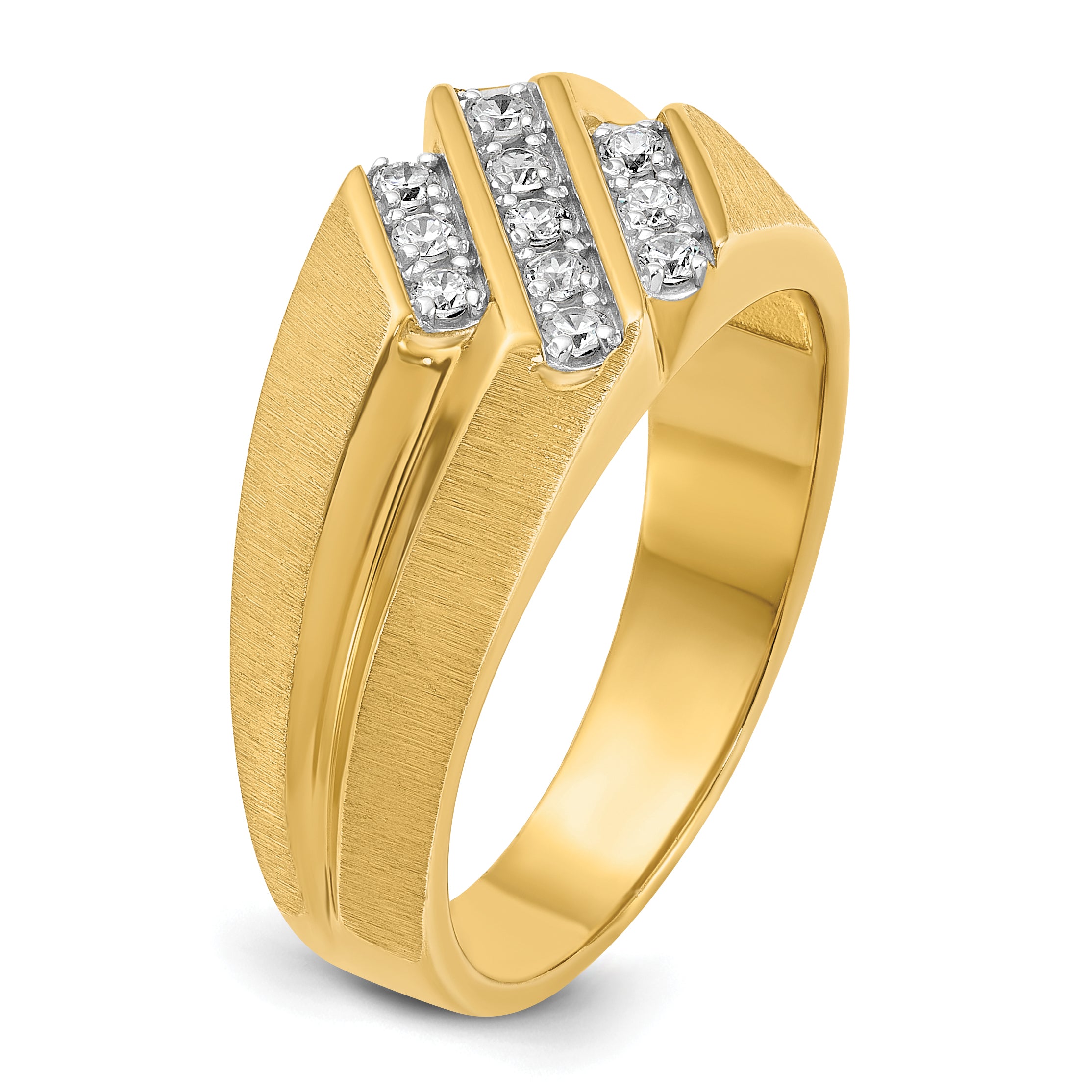 14k Mens Polished Satin and Grooved Ring Mounting, Mounting Only - Sophia Jewelers