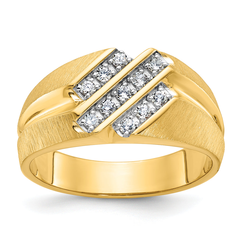 14k Men's Polished Satin and Grooved 1/4 Carat AA Quality Diamond Ring - Sophia Jewelers