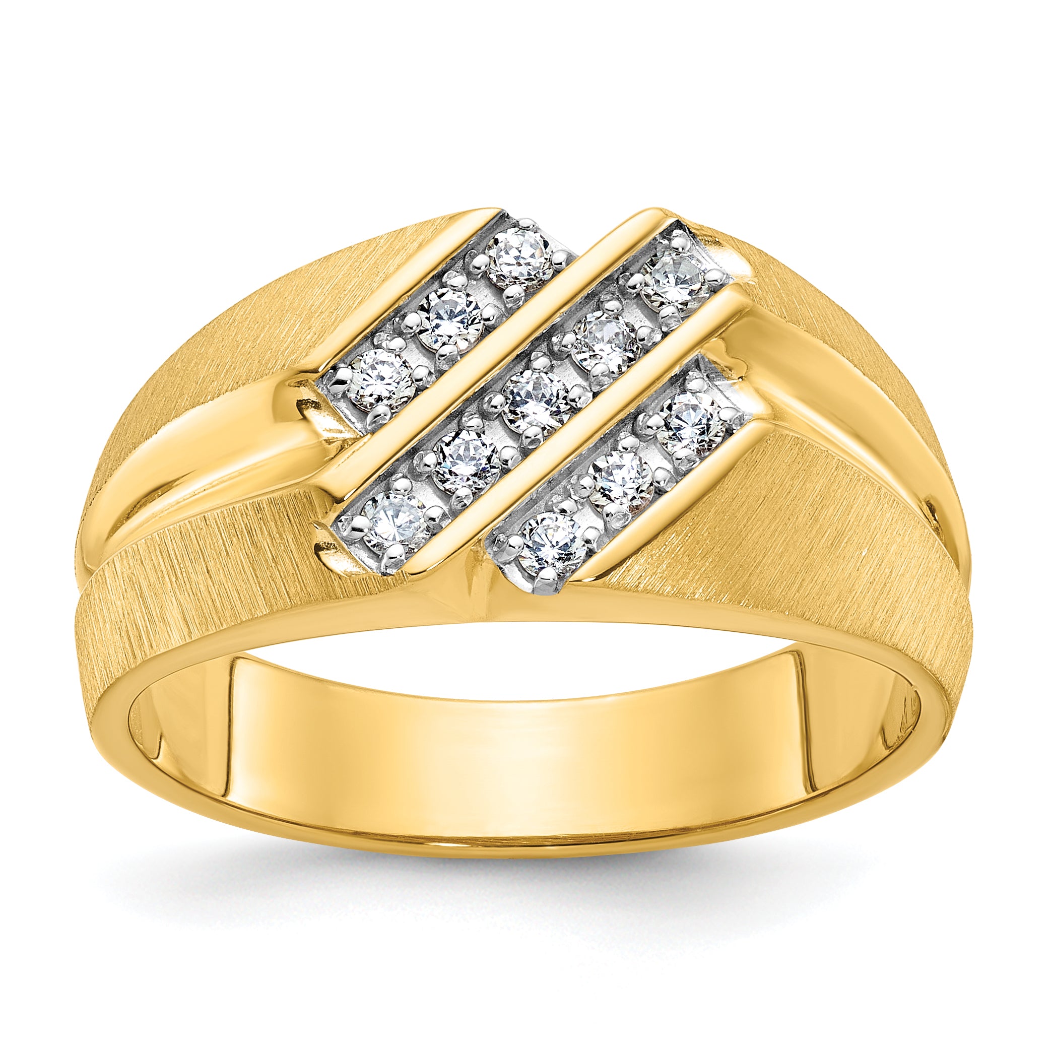 14k Men's Polished Satin and Grooved 1/4 Carat AA Quality Diamond Ring - Sophia Jewelers