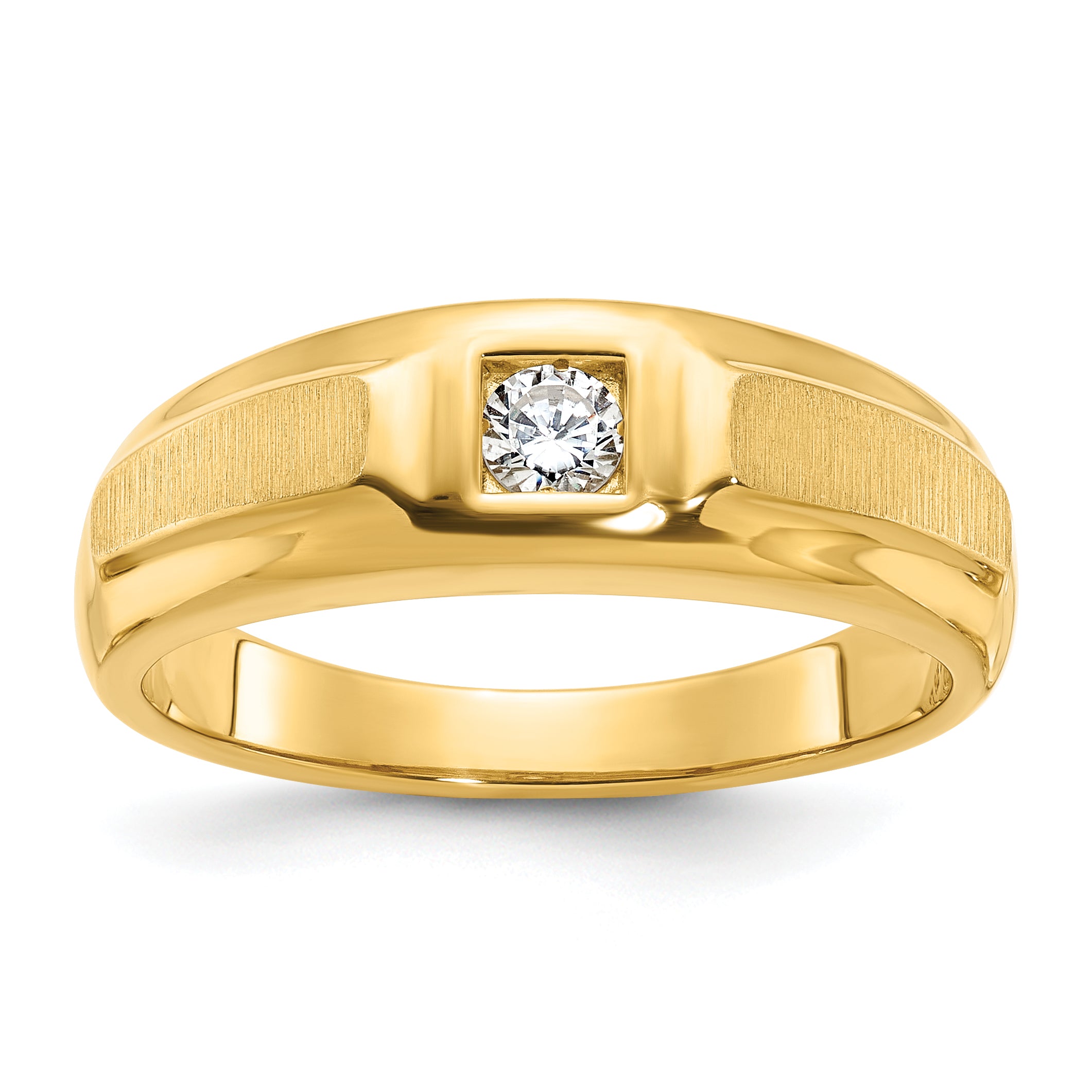 14k Mens Polished and Satin 1/6 carat Diamond Complete Ring - Sophia Jewelers