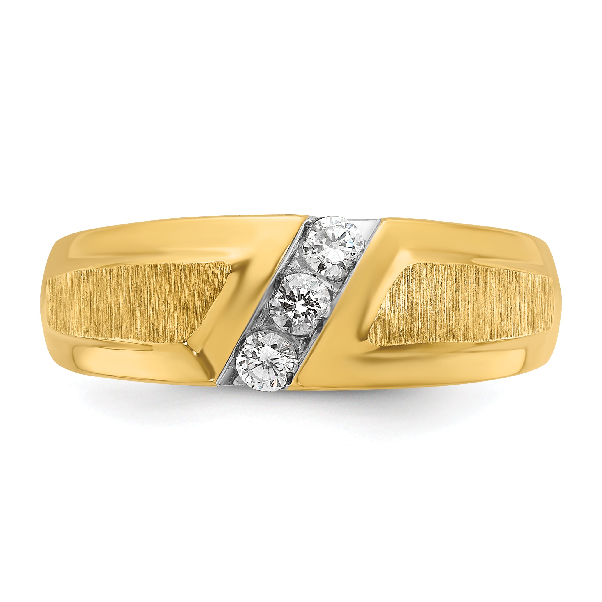 14k Men's Polished and Satin 3-Stone 1/4 Carat AA Quality Diamond Ring