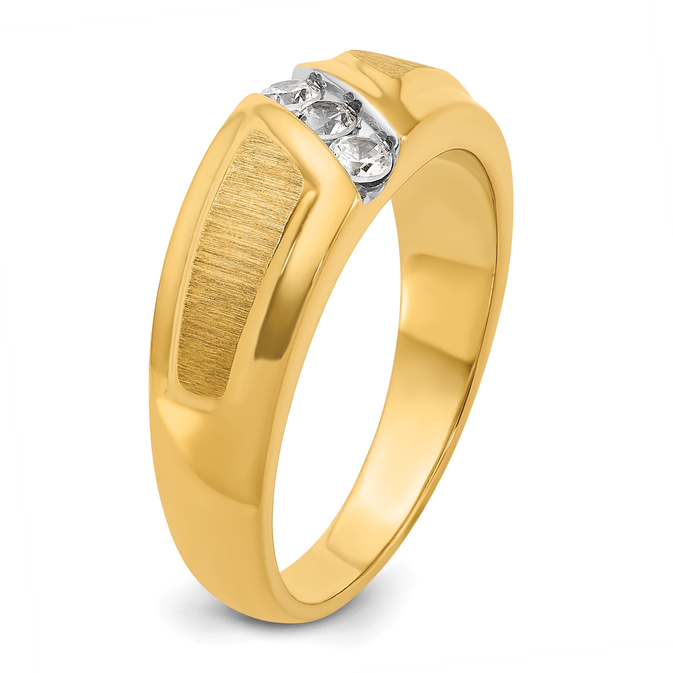 14k Men's Polished and Satin 3-Stone 1/4 Carat AA Quality Diamond Ring