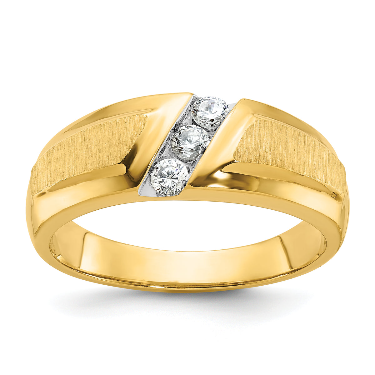 14k Men's Polished and Satin 3-Stone 1/4 Carat AA Quality Diamond Ring