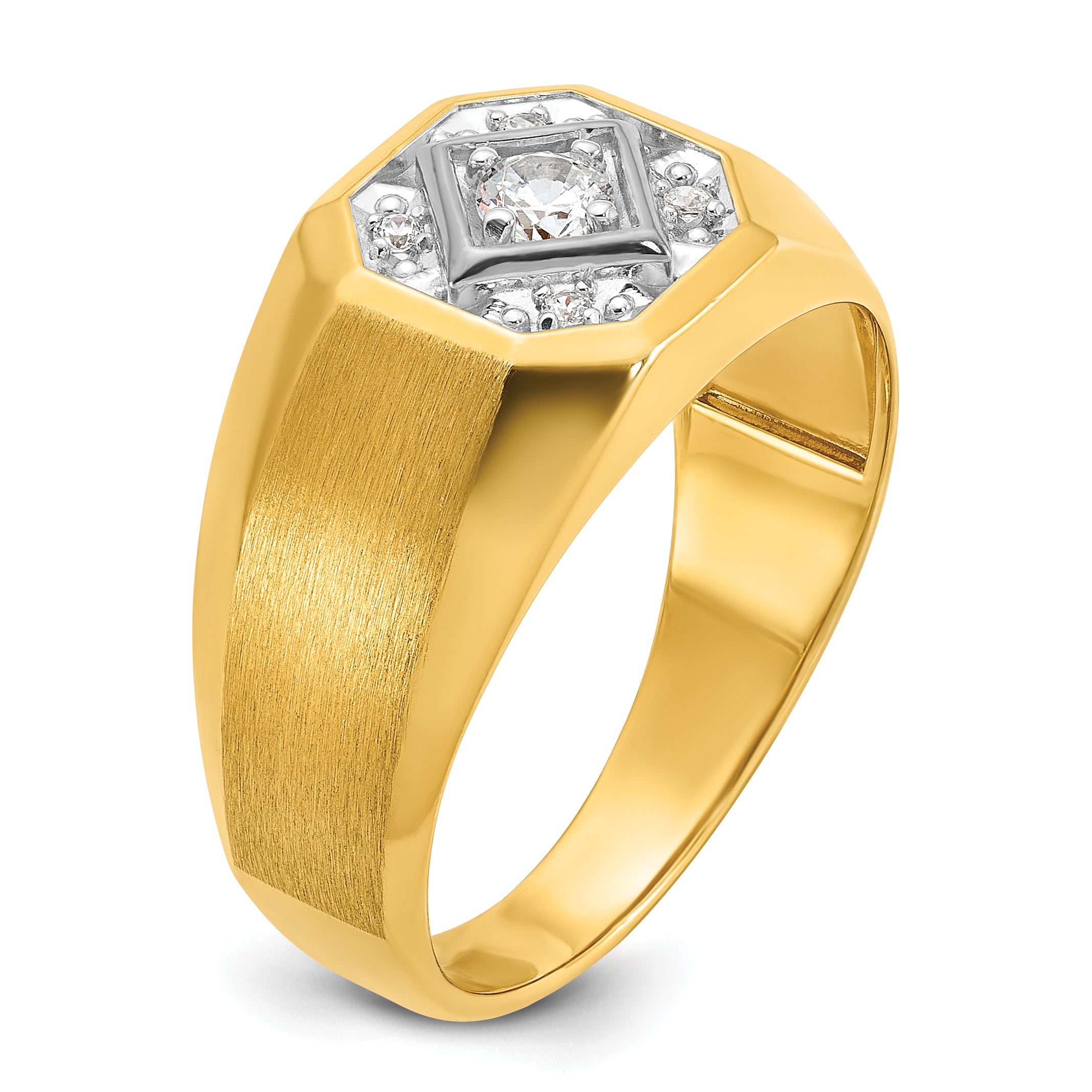 14k Mens Polished and Satin 1/6 carat Diamond Complete Ring - Sophia Jewelers