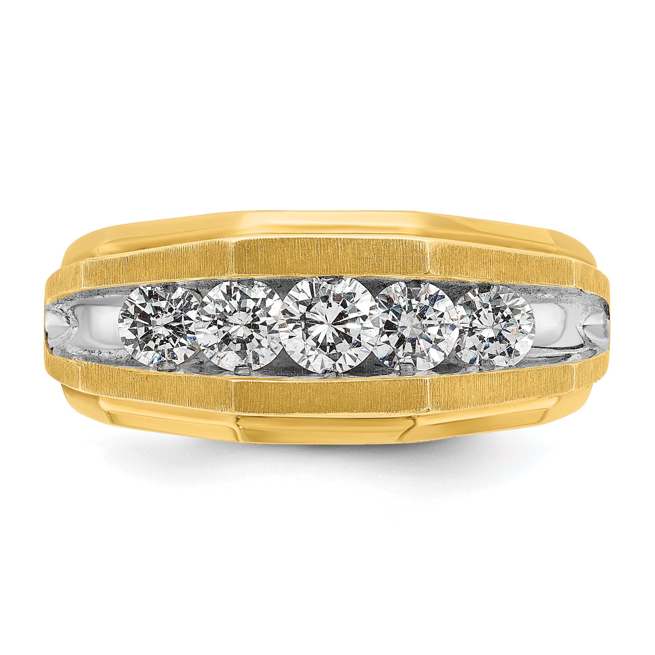 14k with White Rhodium Men's Polished and Satin 5-Stone 1 Carat AA Quality Diamond Ring