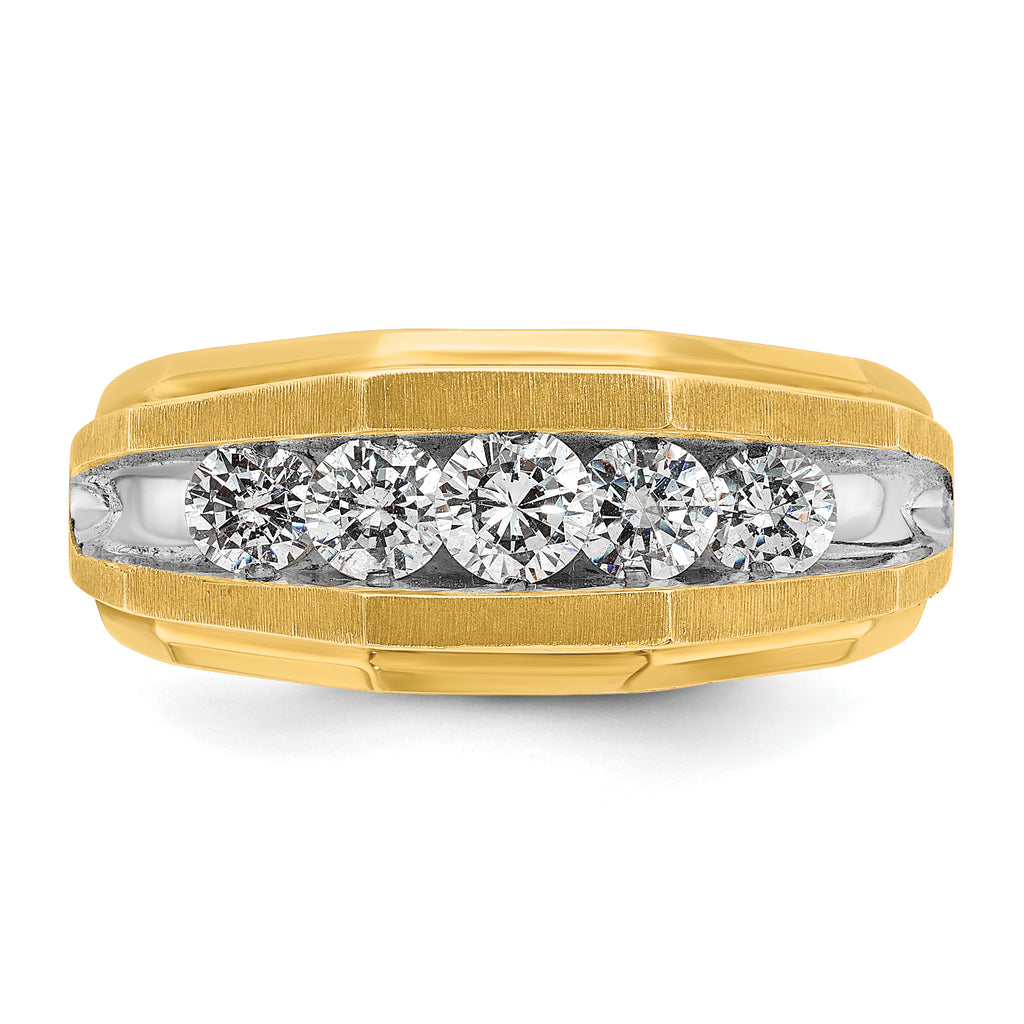 14k with White Rhodium Men's Polished and Satin 5-Stone 1 Carat AA Quality Diamond Ring