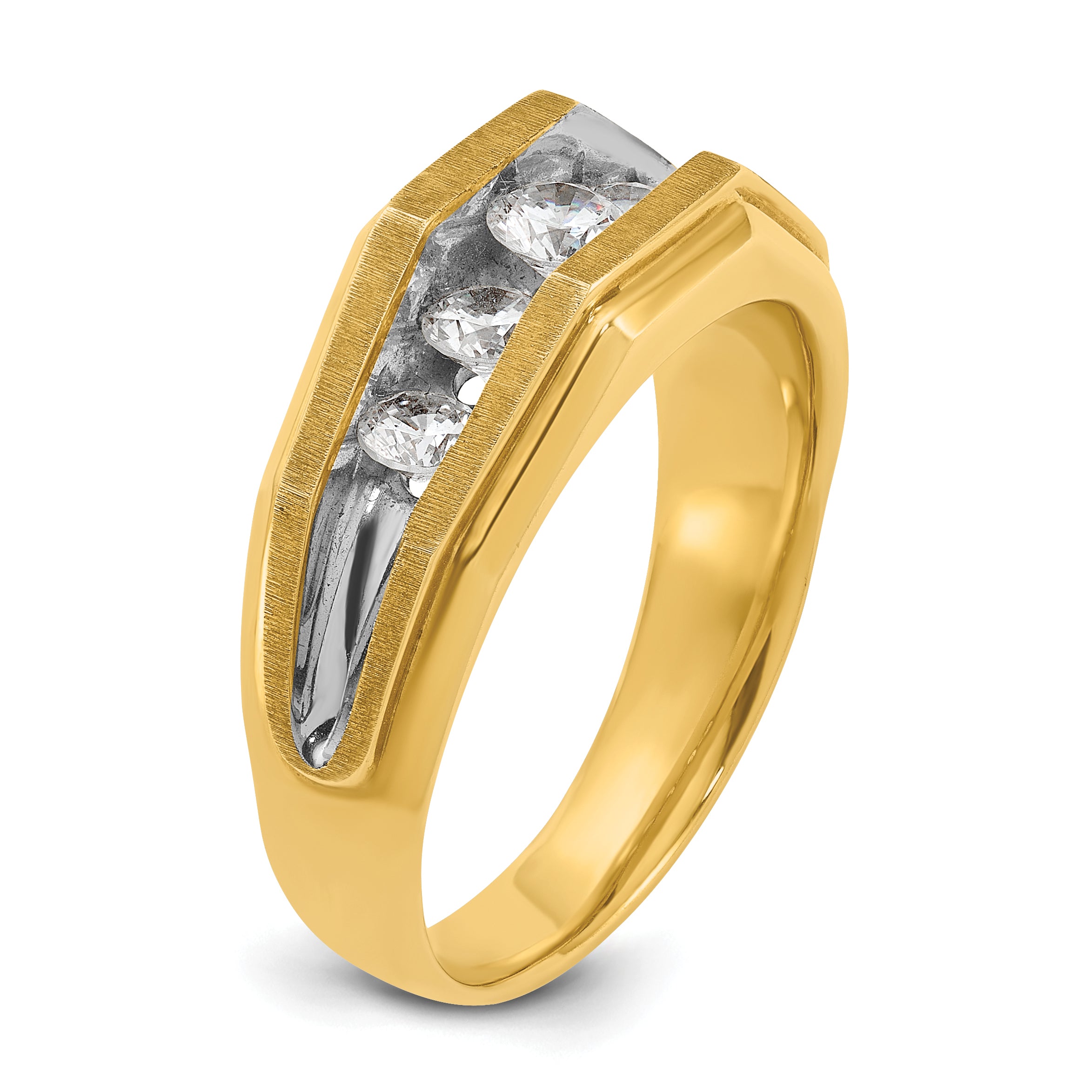 14k with White Rhodium Men's Polished and Satin 5-Stone 1 Carat AA Quality Diamond Ring