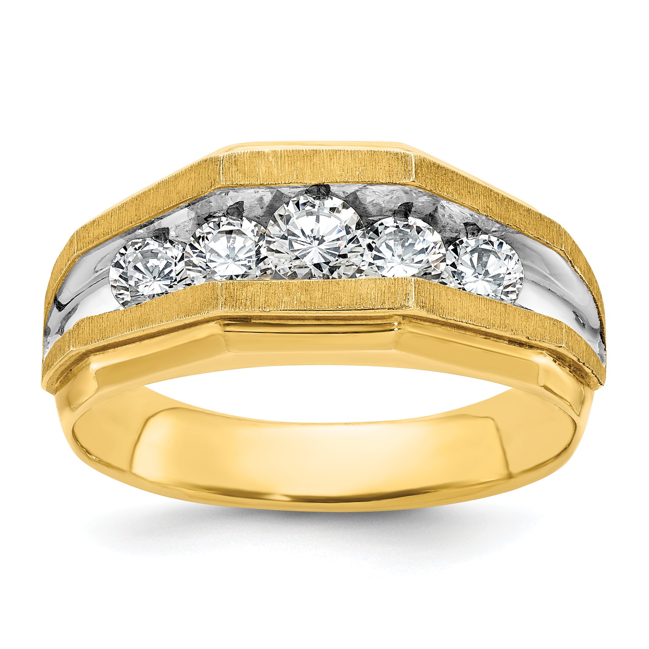 14k with White Rhodium Men's Polished and Satin 5-Stone 1 Carat AA Quality Diamond Ring Main image
