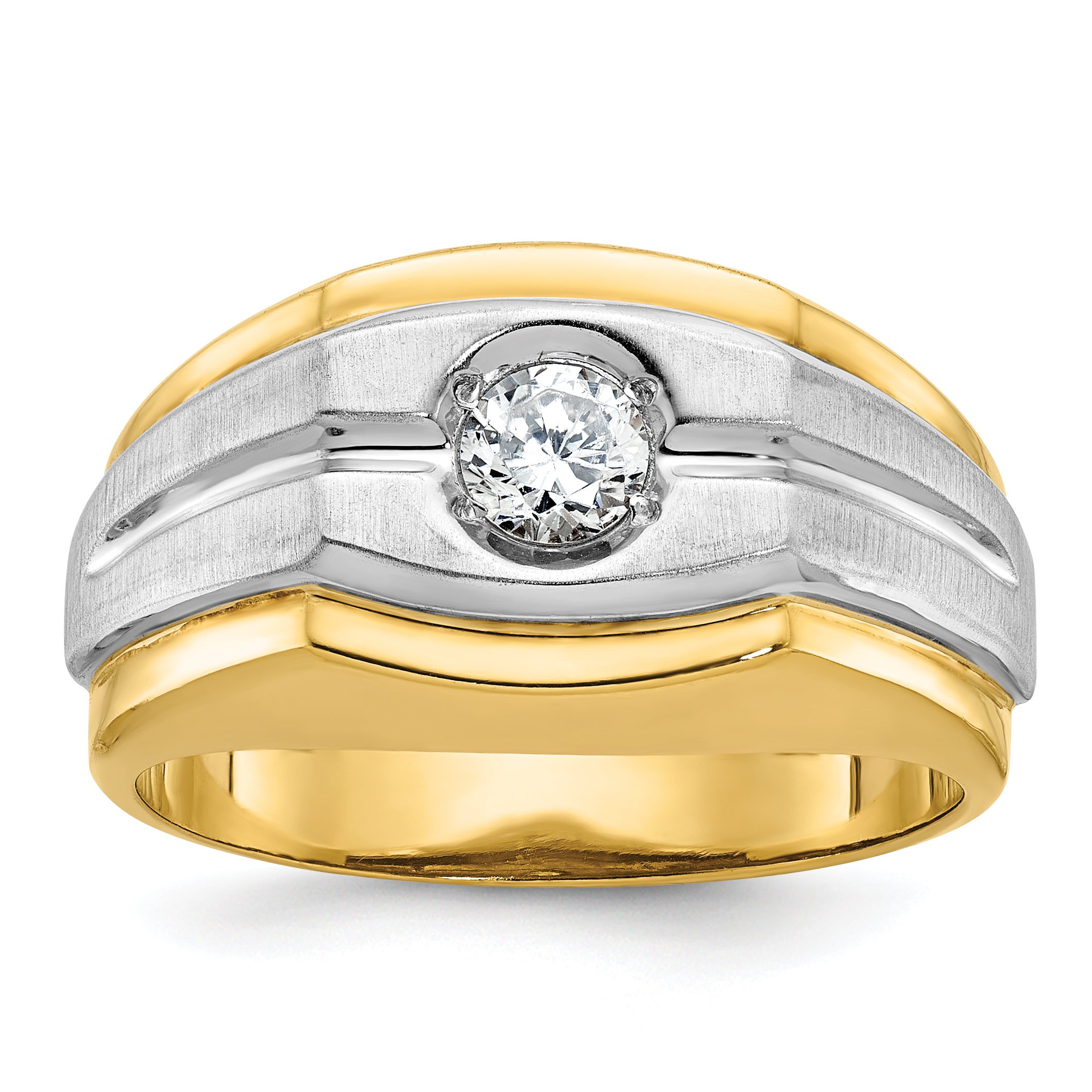 10k Two-tone Men's Polished and Satin Diamond Complete Ring Main image