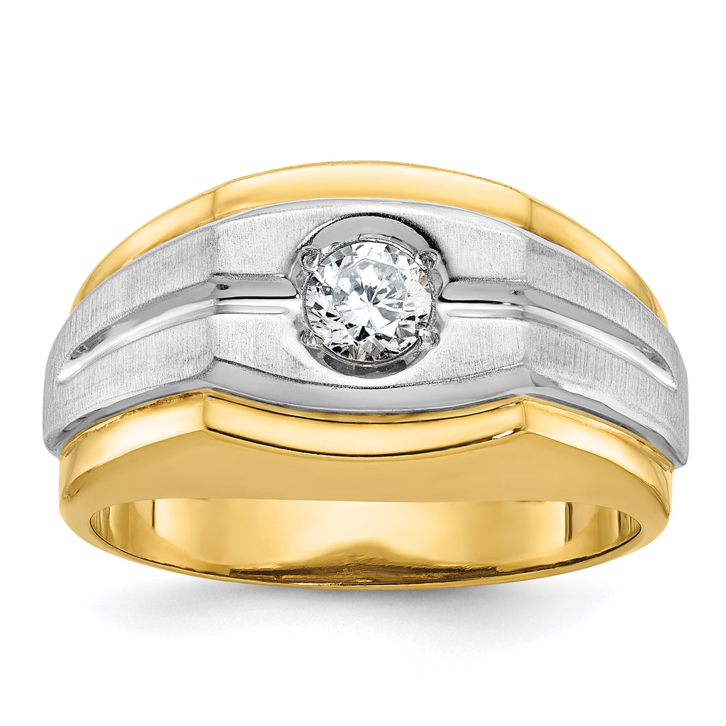 10k Two-tone Men's Polished and Satin Diamond Complete Ring