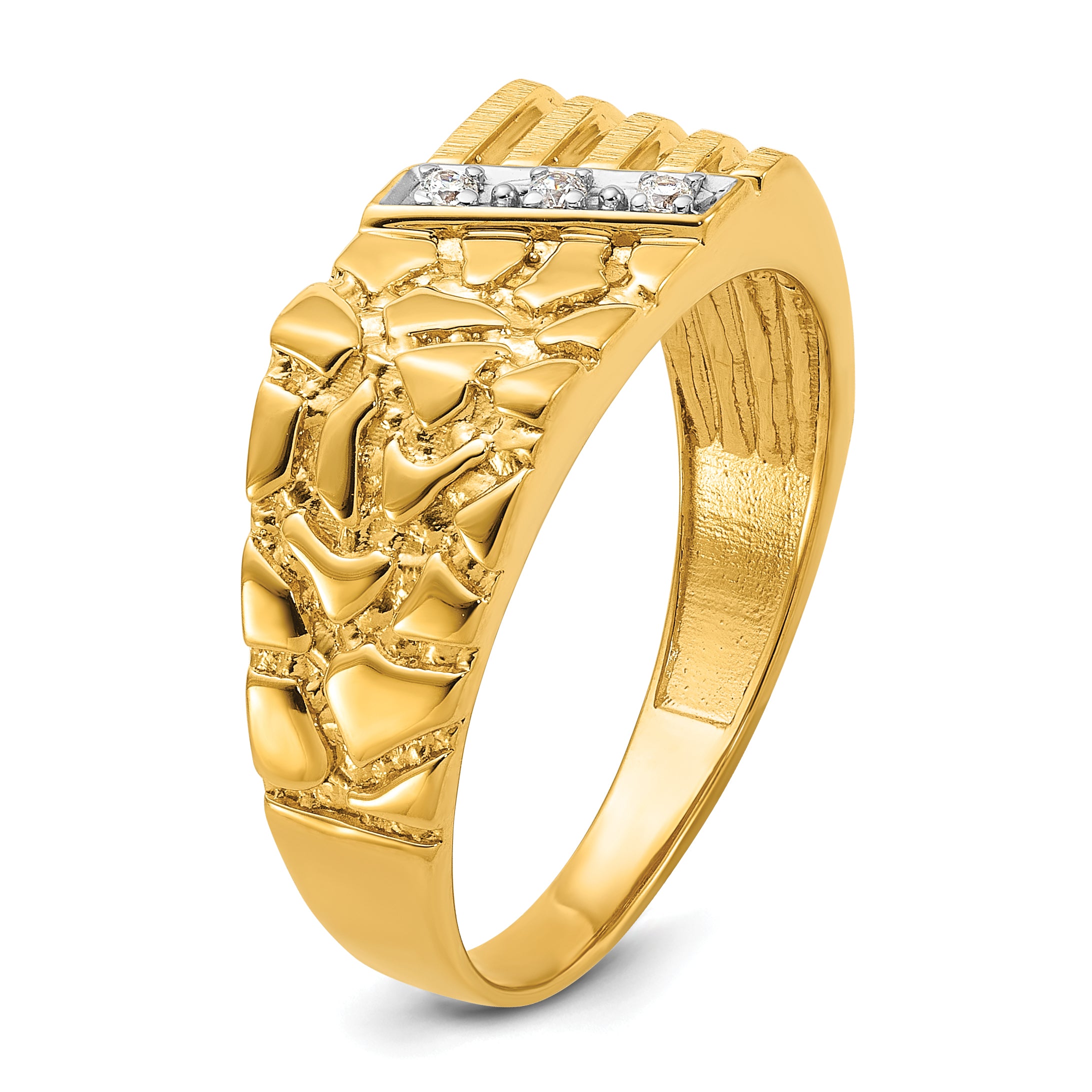 14k .02 carat Lab Grown Diamond VS/SI+ G+ Complete Textured Men's Nugget Ring