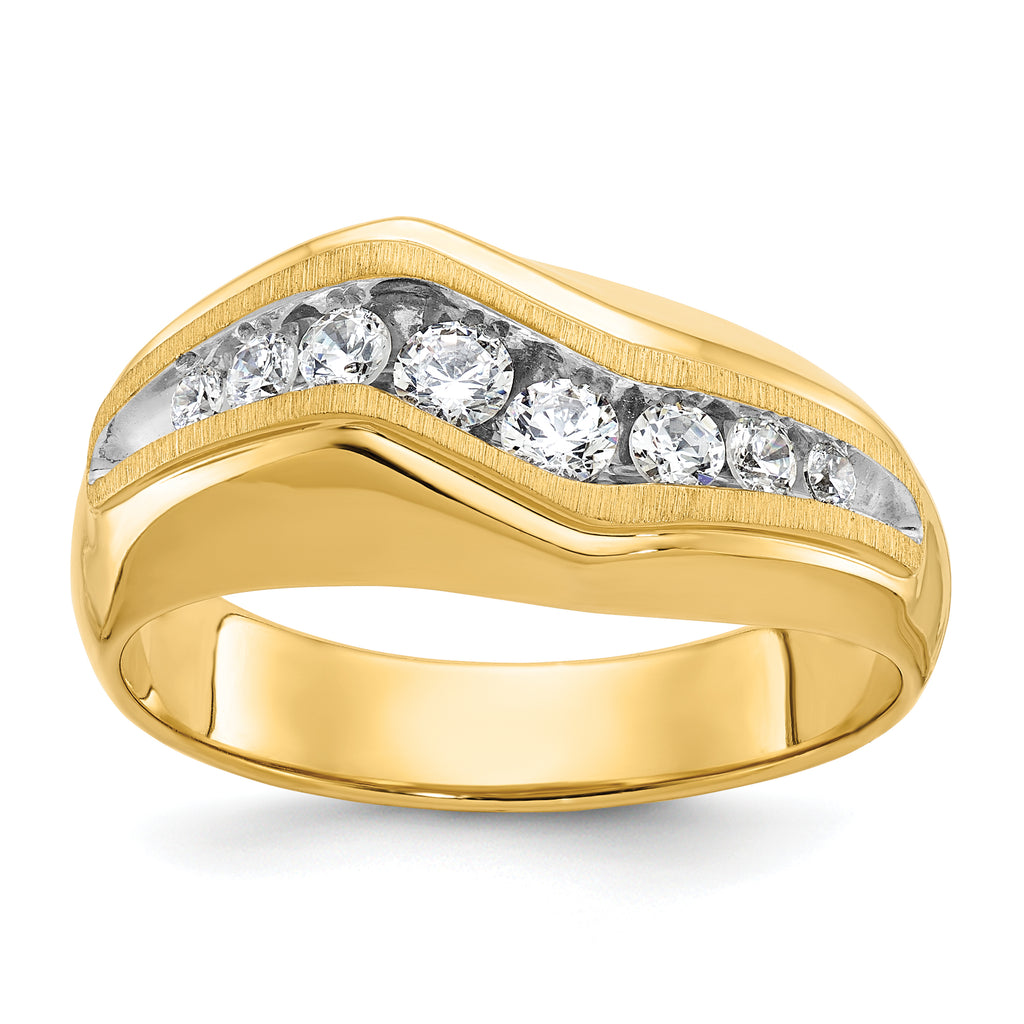 14k with White Rhodium Men's Polished and Satin 1/2 Carat AA Quality Diamond Ring - Sophia Jewelers