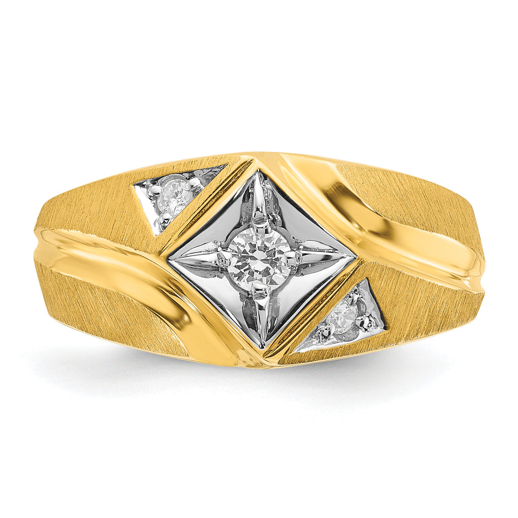 14k with White Rhodium Mens Satin 1/5 carat Diamond Complete Ring - Sophia Jewelers
