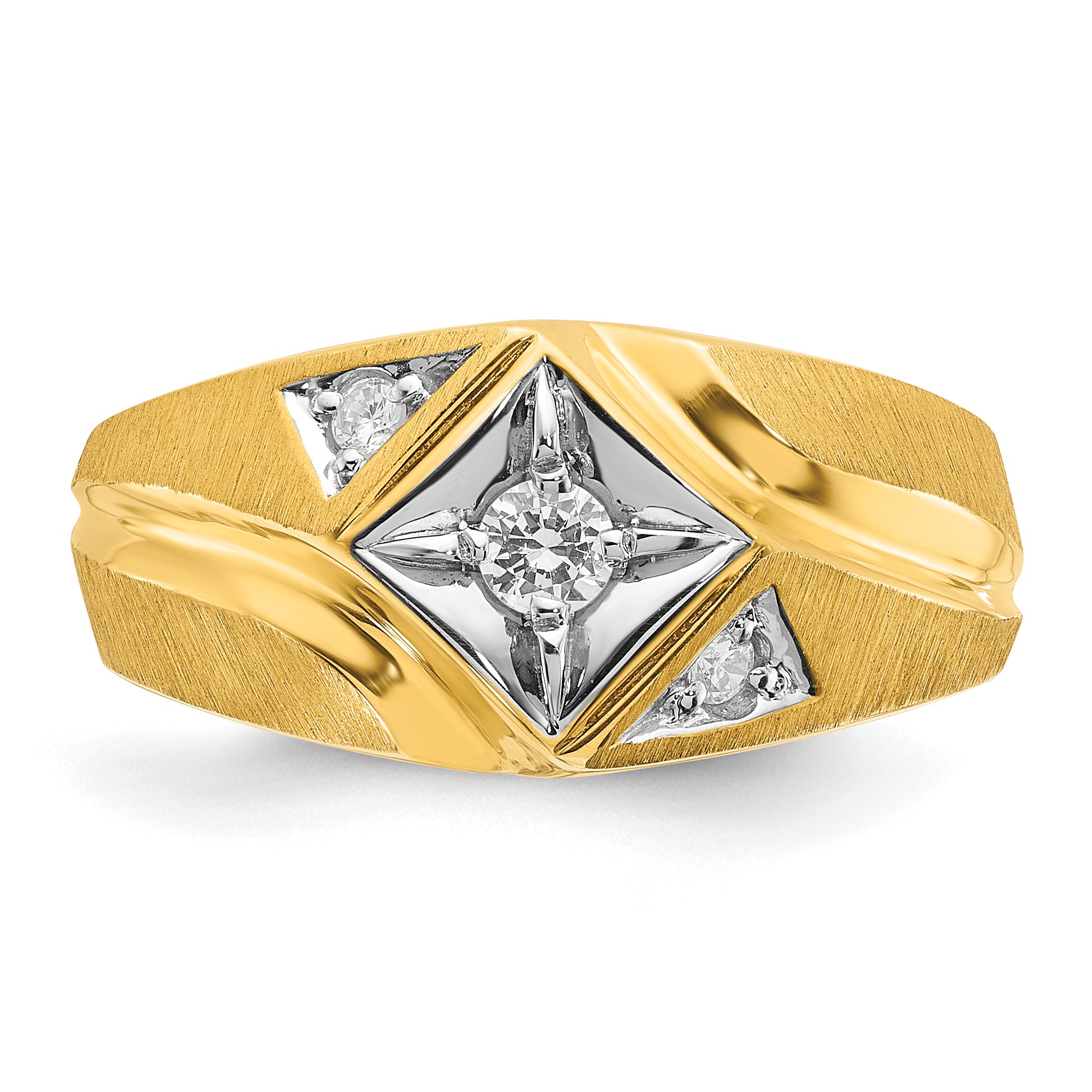 14k with White Rhodium Mens Satin 1/5 carat Diamond Complete Ring - Sophia Jewelers