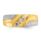 14k Two-tone Men's Polished Satin and Grooved 3-Stone Ring Mounting, Mounting Only - Sophia Jewelers