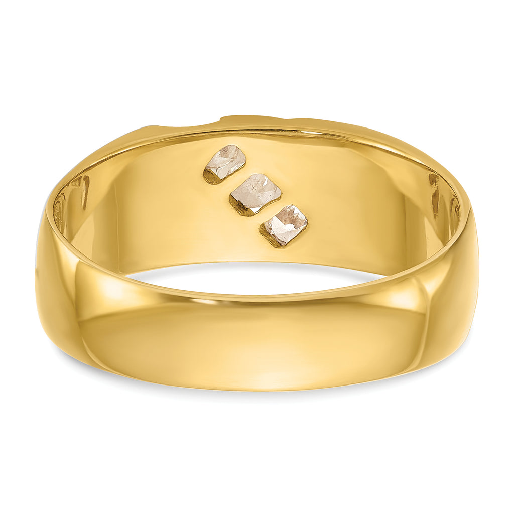 14k Two-tone Men's Polished Satin and Grooved 3-Stone Ring Mounting, Mounting Only - Sophia Jewelers
