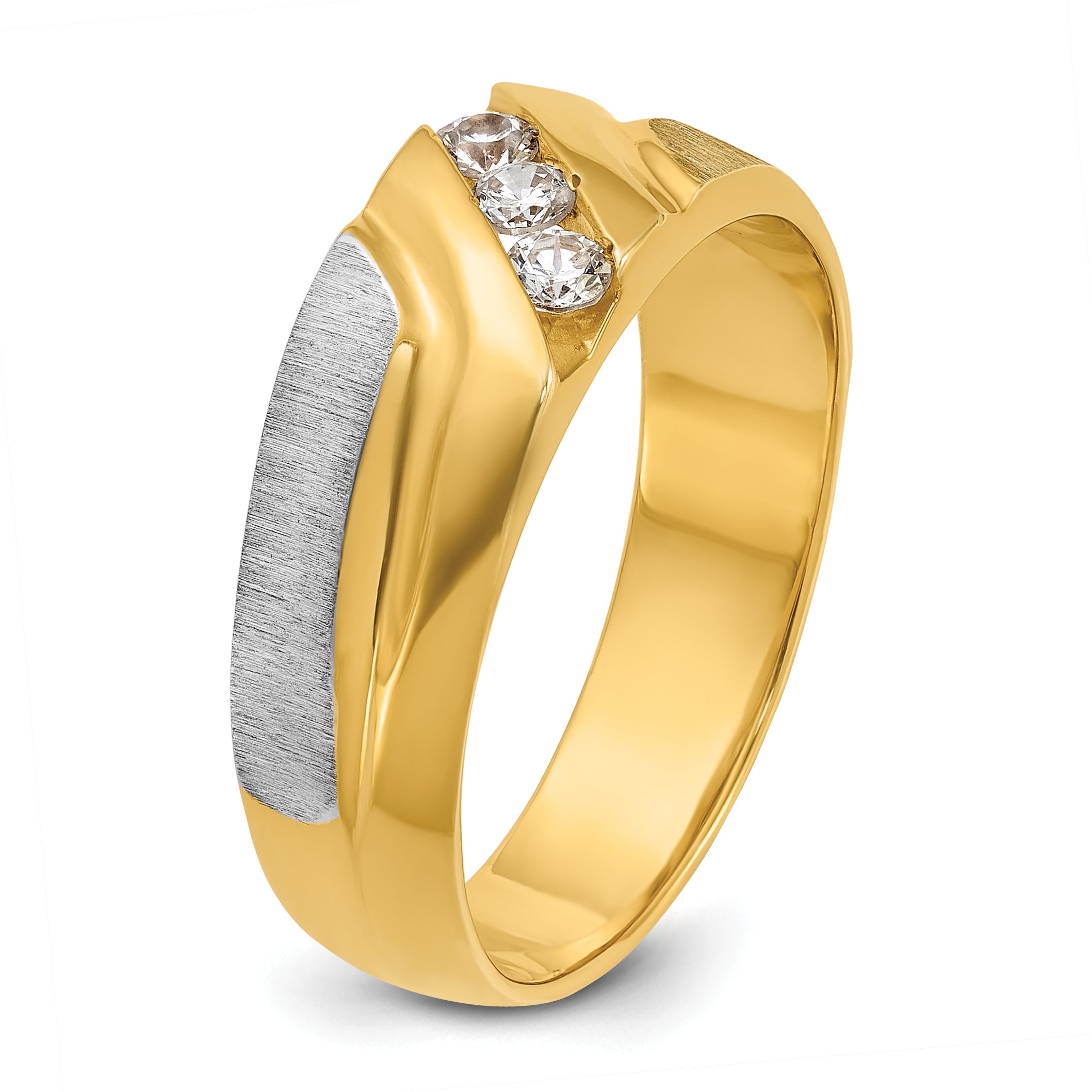 14k Two-tone Men's Polished Satin and Grooved 3-Stone Ring Mounting, Mounting Only - Sophia Jewelers