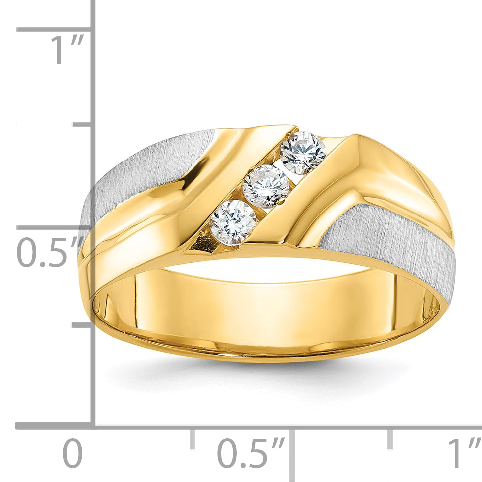 14k Two-tone Men's Polished Satin and Grooved 3-Stone 1/4 Carat AA Quality Diamond Ring - Sophia Jewelers