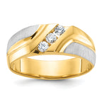 14k Two-tone Men's Polished Satin and Grooved 3-Stone 1/4 Carat AA Quality Diamond Ring - Sophia Jewelers
