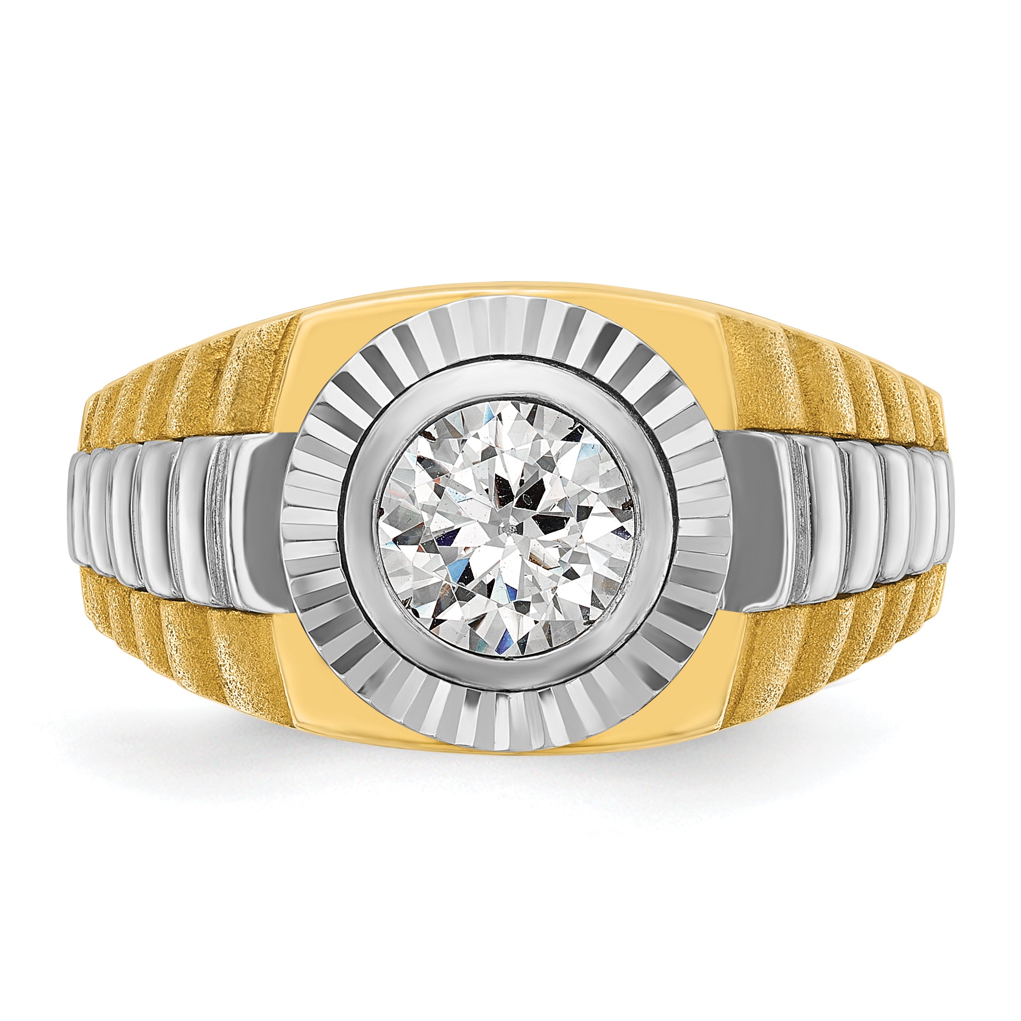 14k Two-tone Men's Polished Satin and Textured Ring Mounting, Mounting Only - Sophia Jewelers