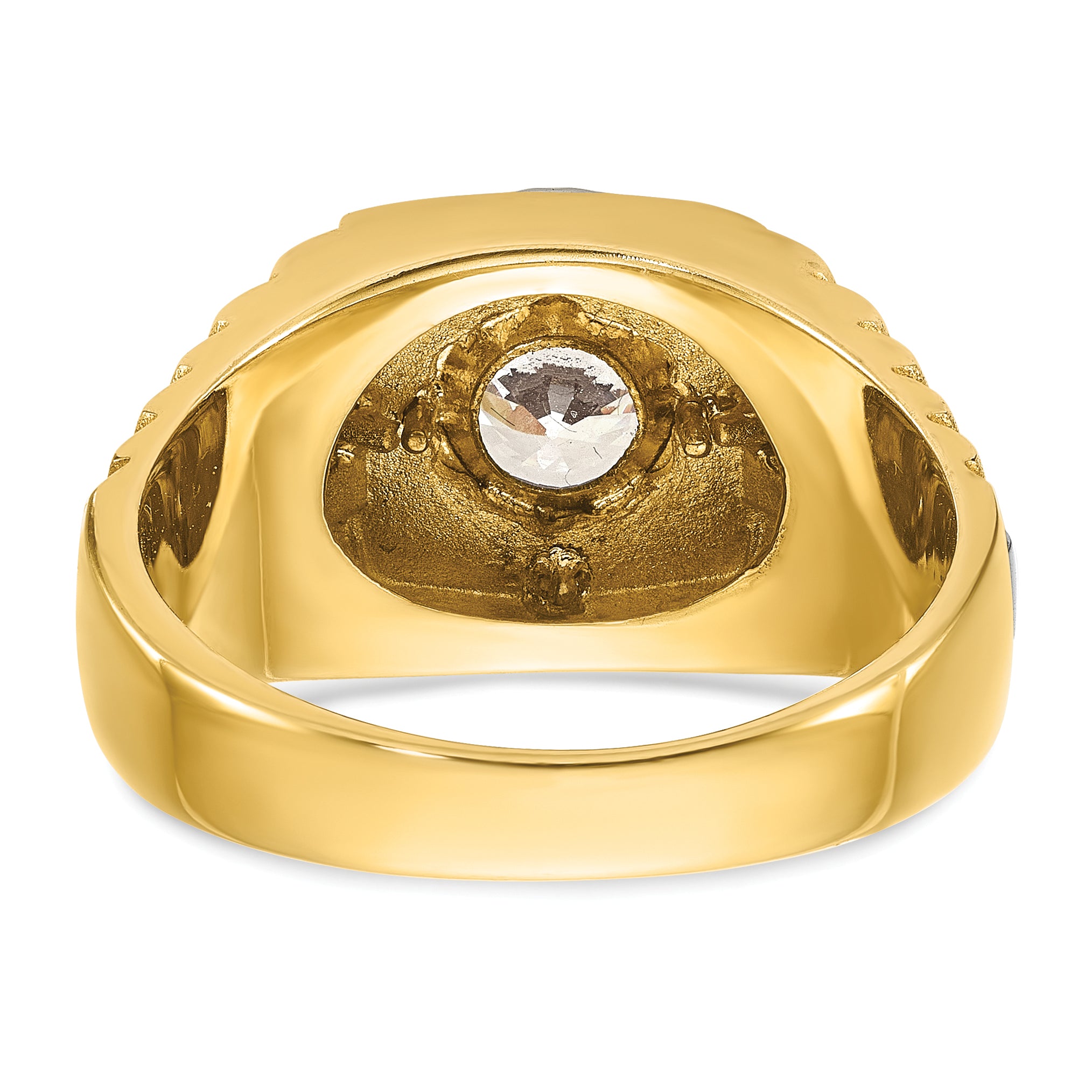 14k Two-tone Men's Polished Satin and Textured Ring Mounting, Mounting Only - Sophia Jewelers