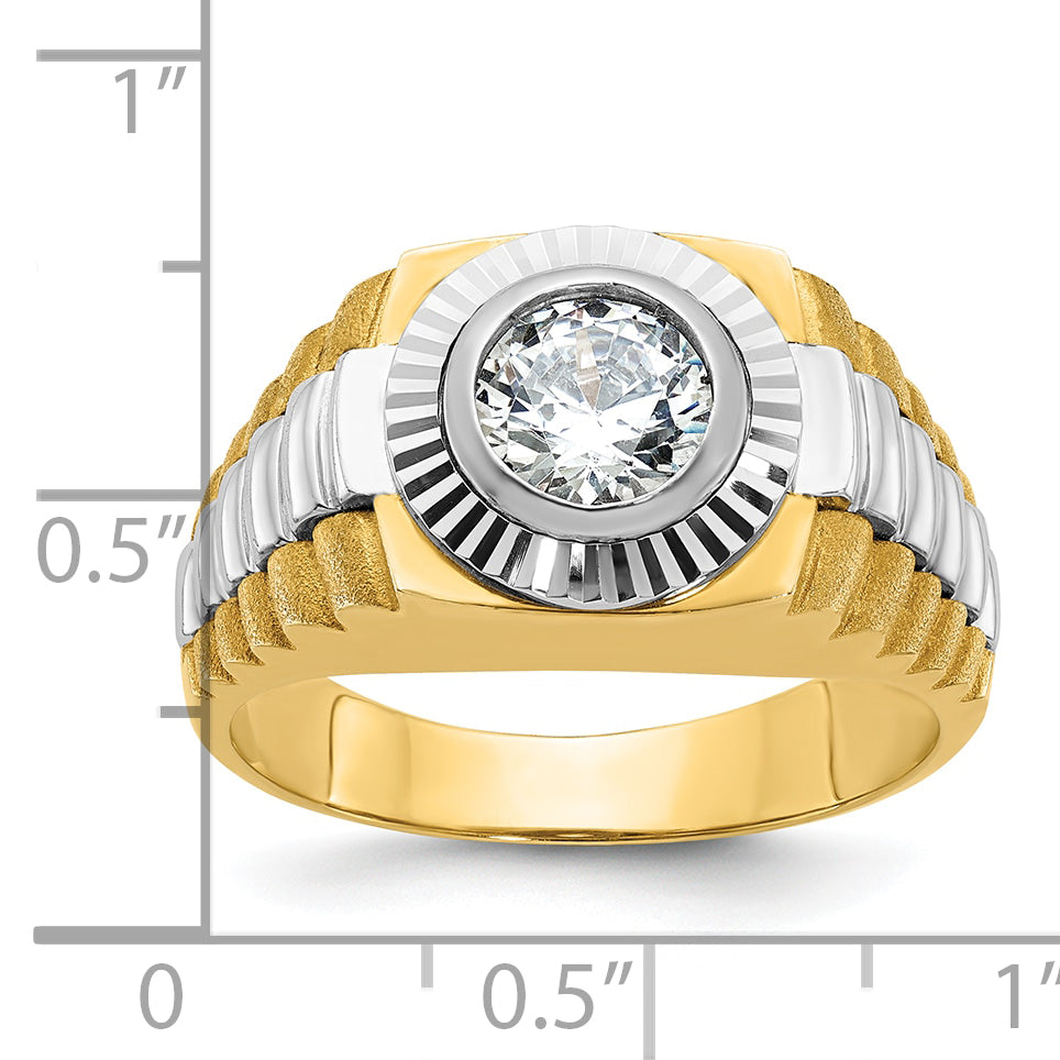 14k Two-tone Men's Polished Satin and Textured Ring Mounting, Mounting Only - Sophia Jewelers