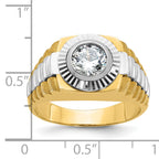 14k Two Tone 1 carat Lab Grown Diamond VS/SI+ G+ Complete Polished Satin and Textured Men's Ring