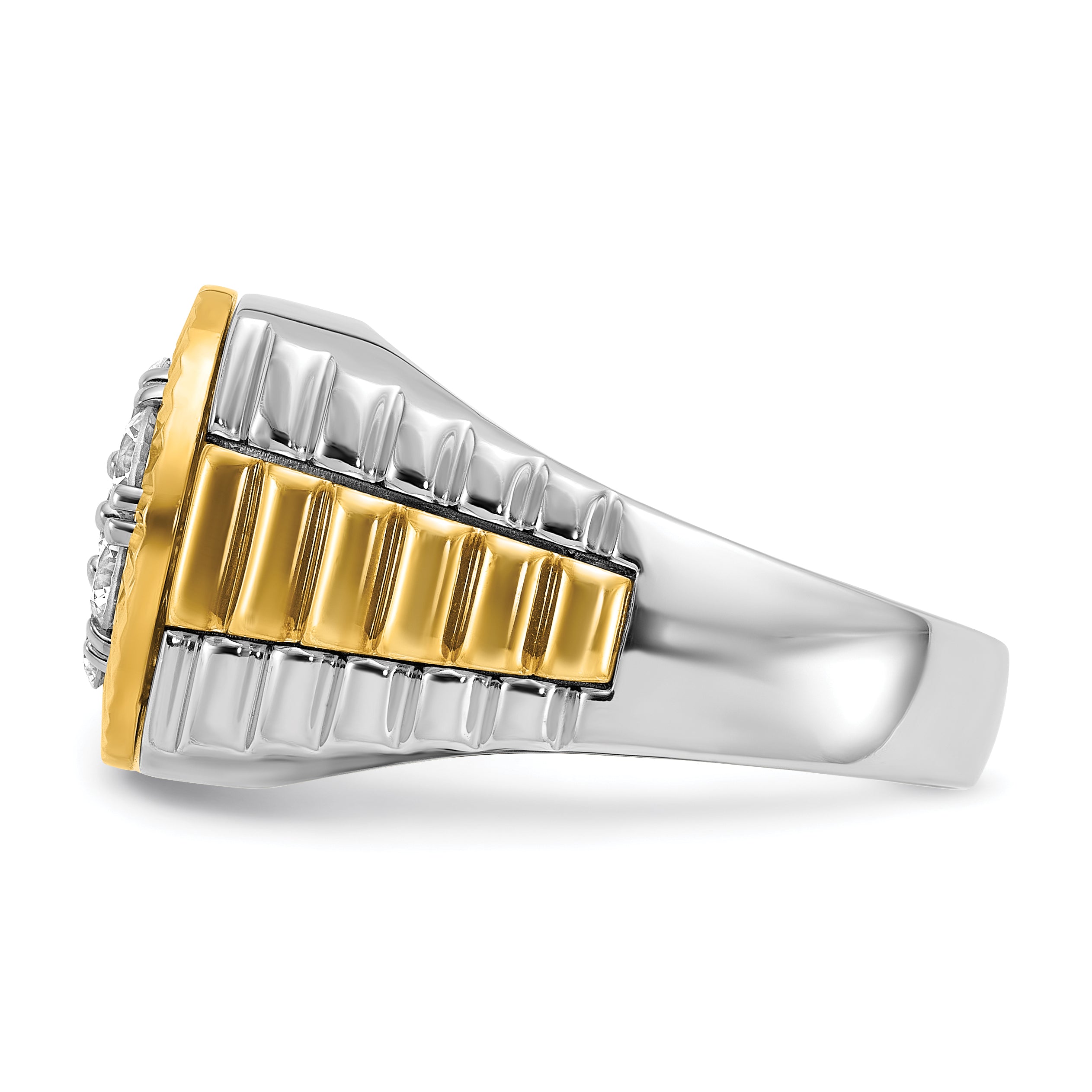 14k Two-tone Men's Polished and Textured Round Cluster Ring Mounting, Mounting Only - Sophia Jewelers