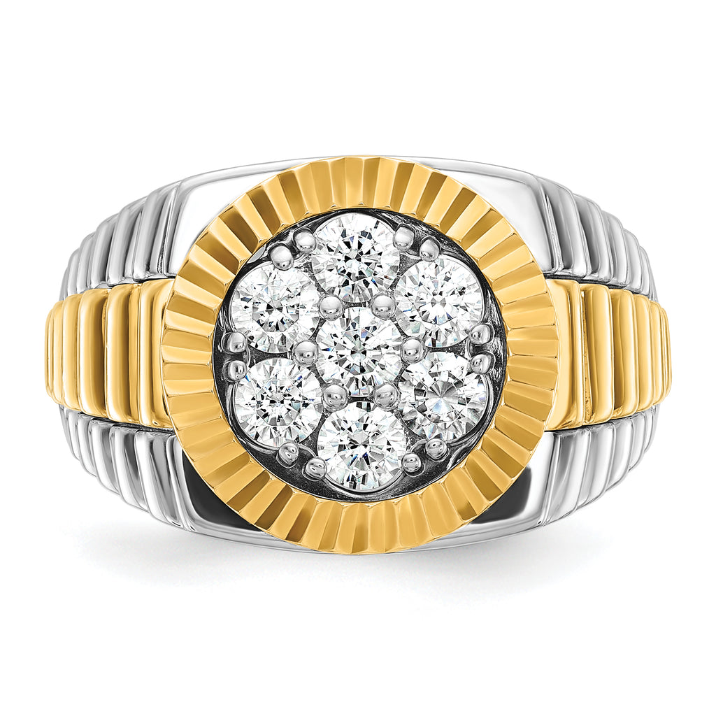 14k Two-tone Men's Polished and Textured Round Cluster Ring Mounting, Mounting Only - Sophia Jewelers