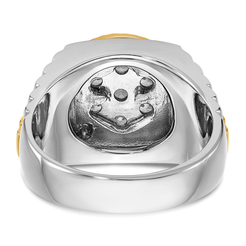 14k Two-tone Men's Polished and Textured 1 Carat AA Quality Round Cluster Ring - Sophia Jewelers