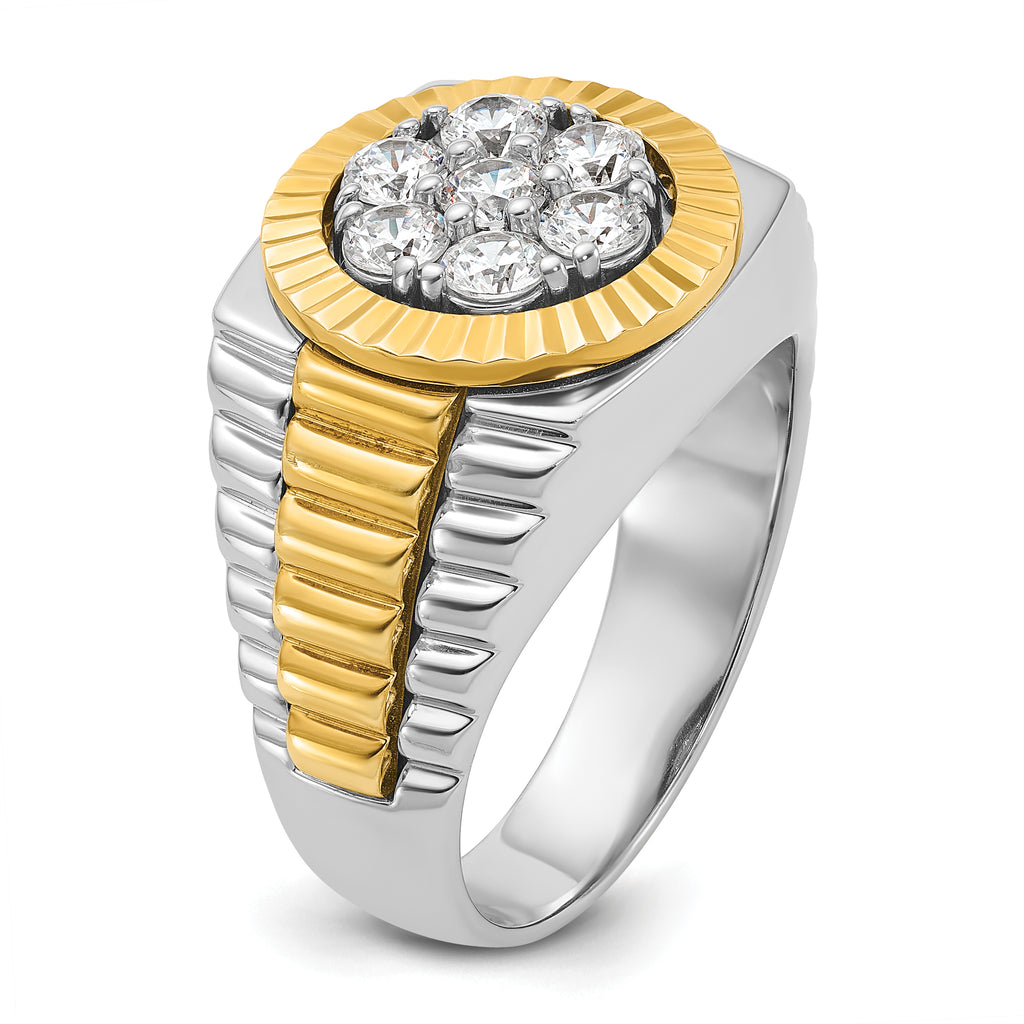 14k Two-tone Men's Polished and Textured Round Cluster Ring Mounting, Mounting Only - Sophia Jewelers