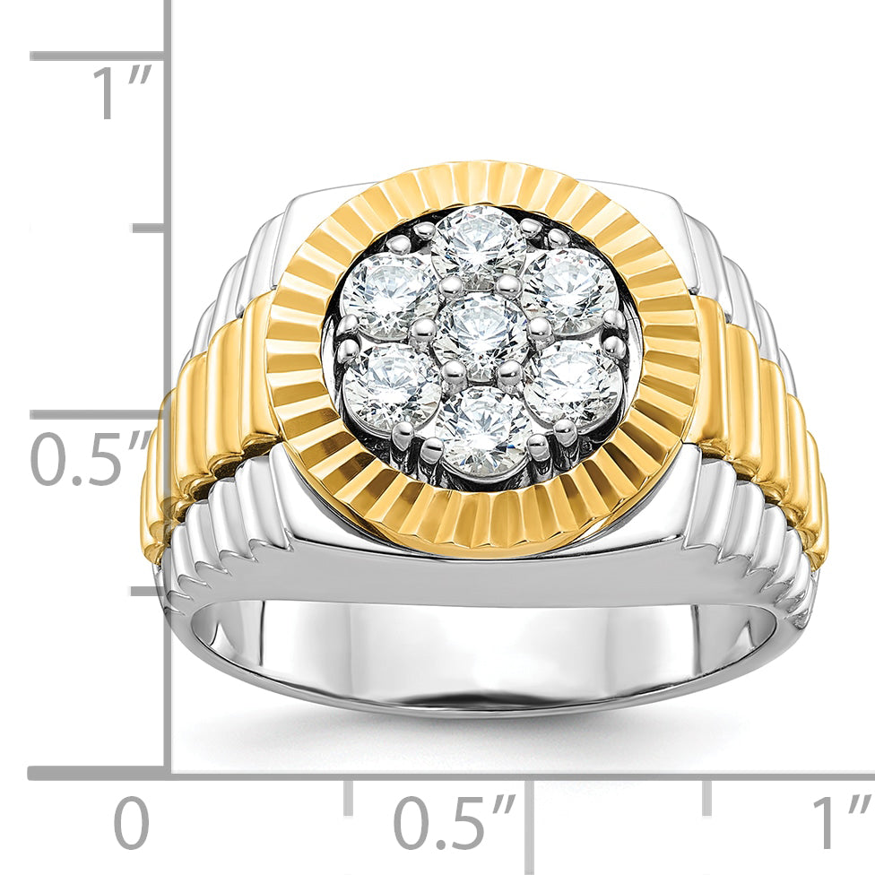 14k Two-tone Men's Polished and Textured Round Cluster Ring Mounting, Mounting Only - Sophia Jewelers