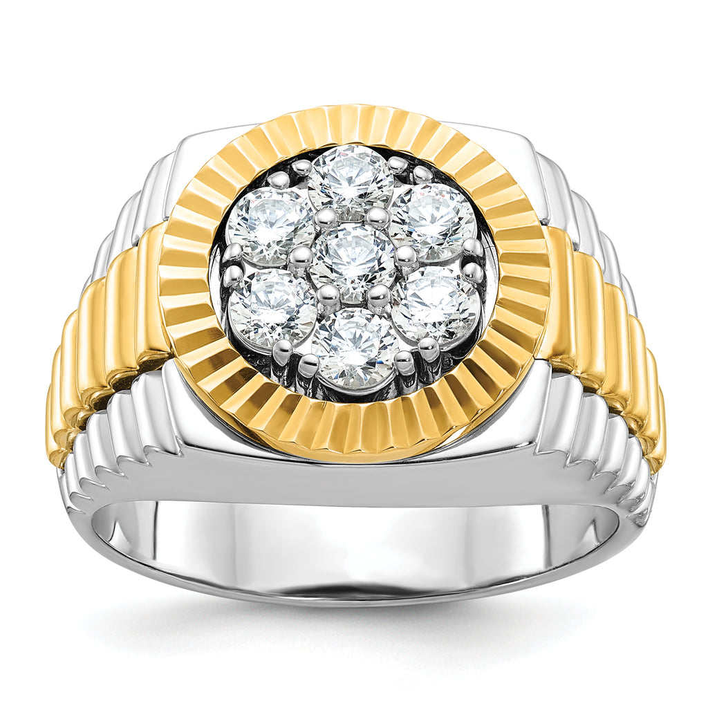 14k Two-tone Men's Polished and Textured 1 Carat AA Quality Round Cluster Ring - Sophia Jewelers