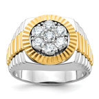 14k Two-tone Men's Polished and Textured 1 Carat AA Quality Round Cluster Ring - Sophia Jewelers