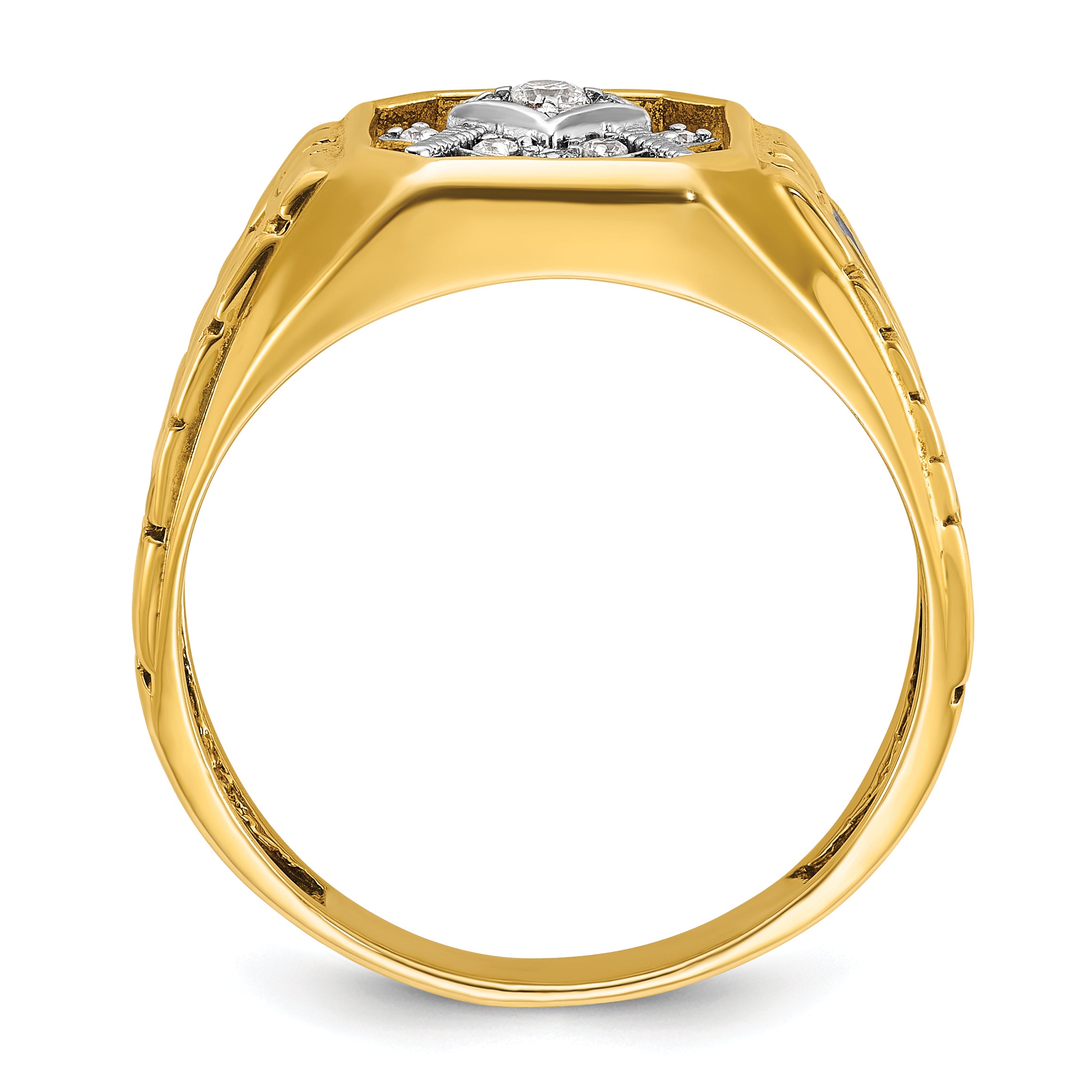 10k Two-tone Men's Polished and Textured with Blue Enamel and Diamond Blue Lodge Master Masonic Ring
