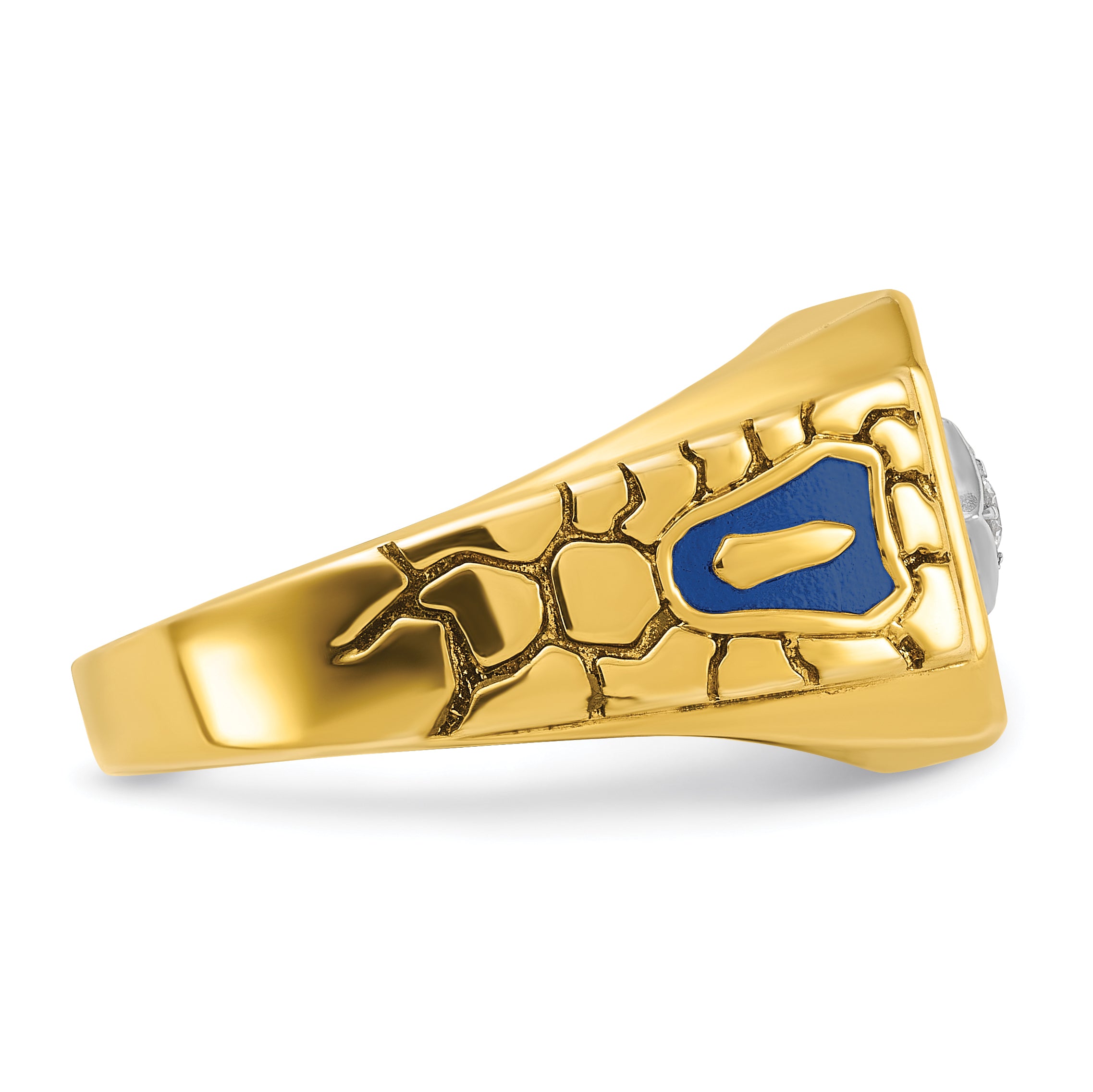 10k Two-tone Men's Polished and Textured with Blue Enamel and Diamond Blue Lodge Master Masonic Ring