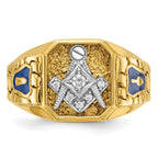 14k Two-tone Men's Polished and Textured with Blue Enamel and Diamond Blue Lodge Master Masonic Ring - Sophia Jewelers