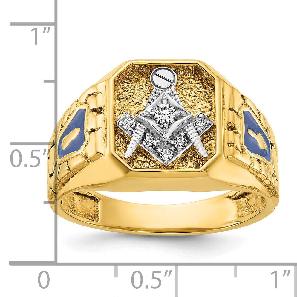 14k Two-tone Men's Polished and Textured Blue Lodge Master Masonic Ring Mounting, Mounting Only - Sophia Jewelers