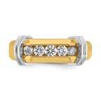 14k Two-tone Men's Polished and Grooved 5-Stone Ring Mounting, Mounting Only - Sophia Jewelers