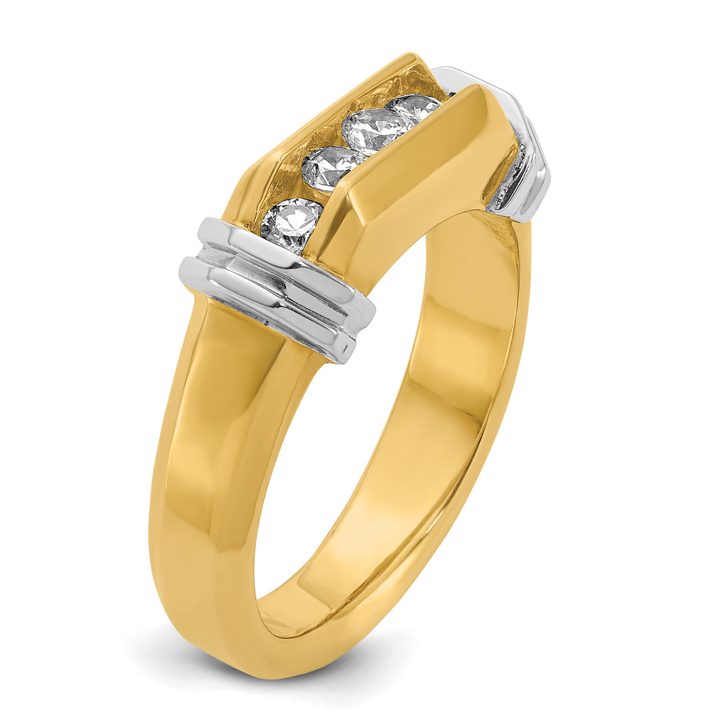 14k Two-tone Men's Polished and Grooved 5-Stone Ring Mounting, Mounting Only - Sophia Jewelers