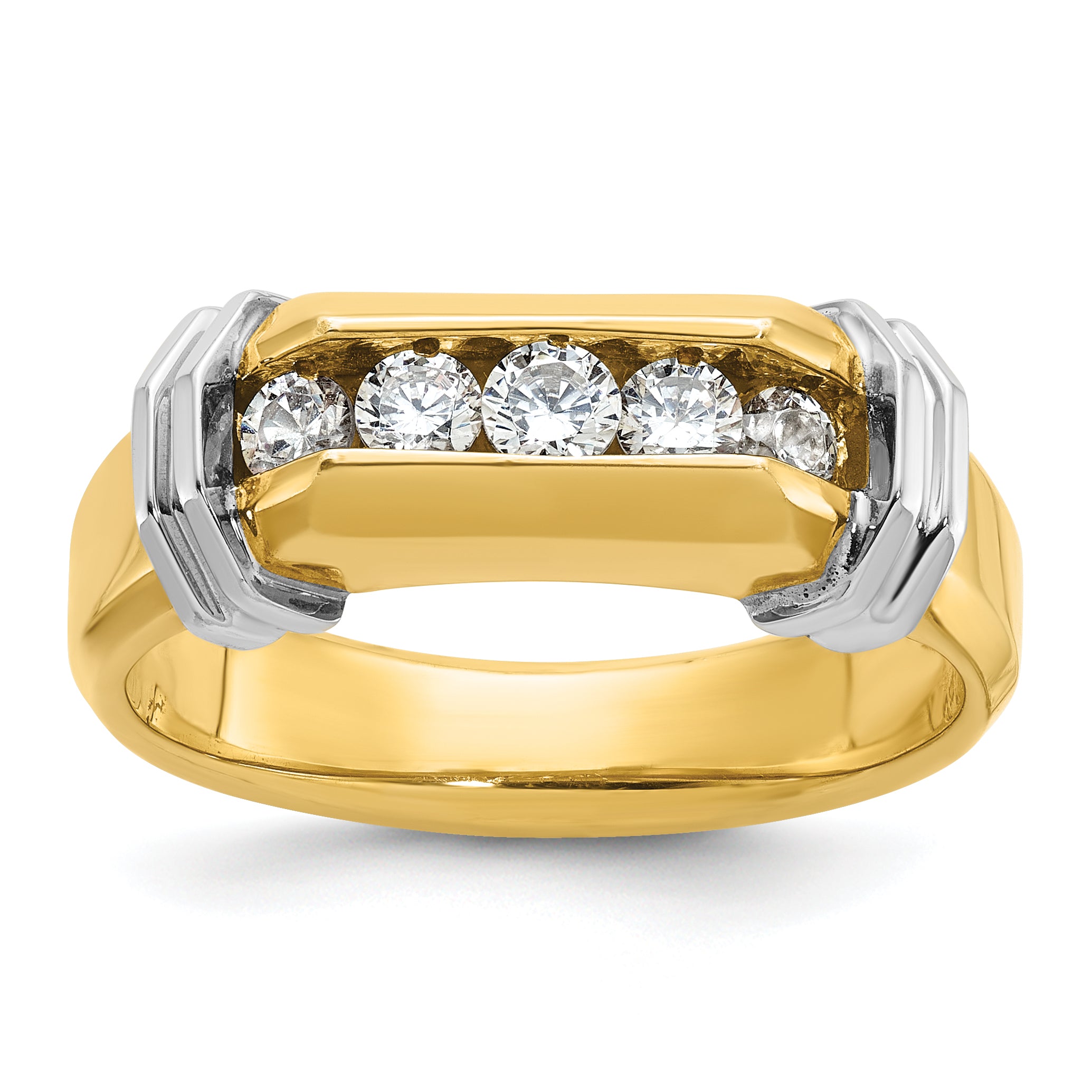 14k Two-tone Men's Polished and Grooved 5-Stone Ring Mounting, Mounting Only - Sophia Jewelers Main image