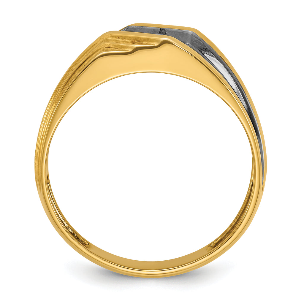 10k with Black Rhodium Men's Polished and Grooved 1/6 Carat A Quality Diamond Ring