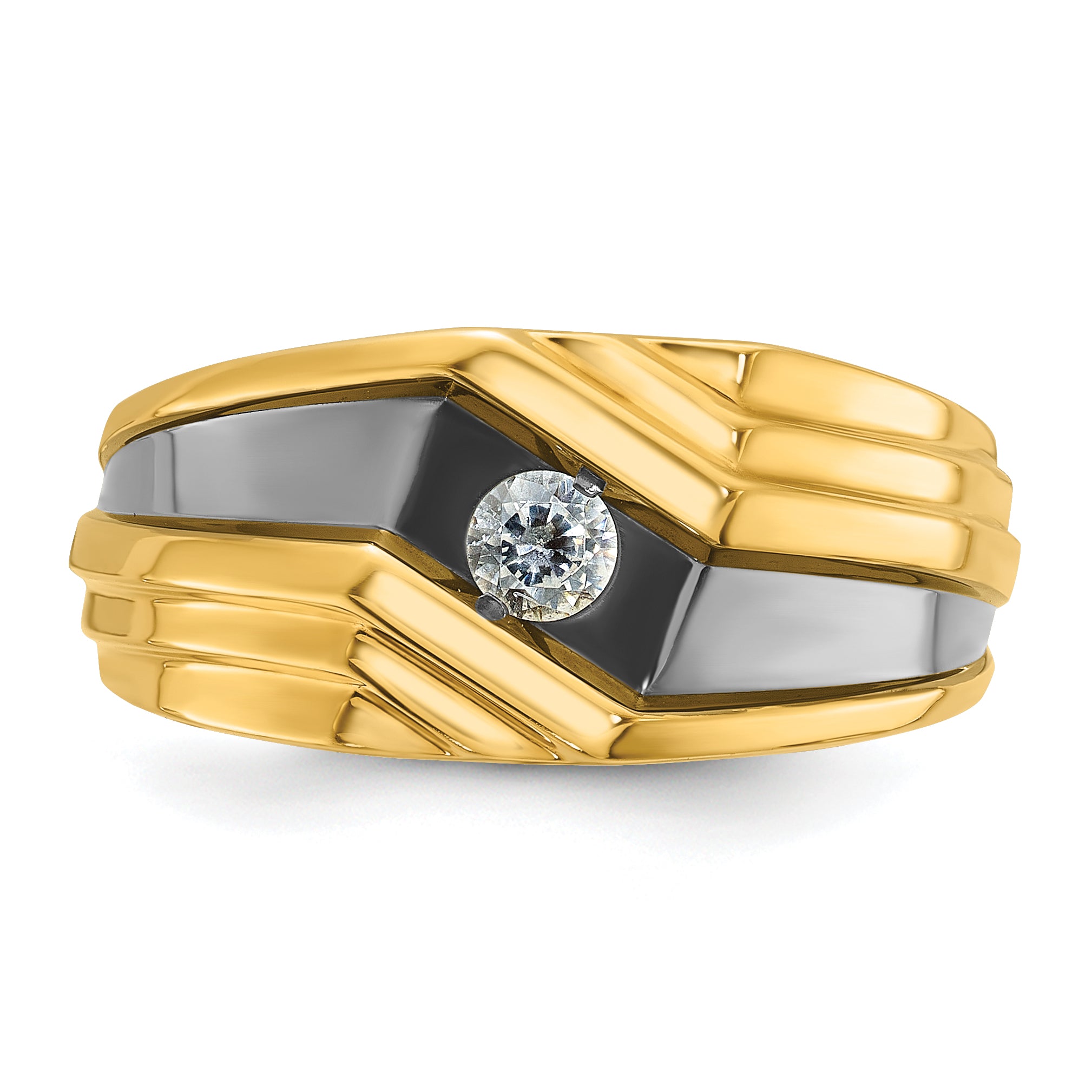 10k with Black Rhodium Men's Polished and Grooved 1/6 Carat A Quality Diamond Ring