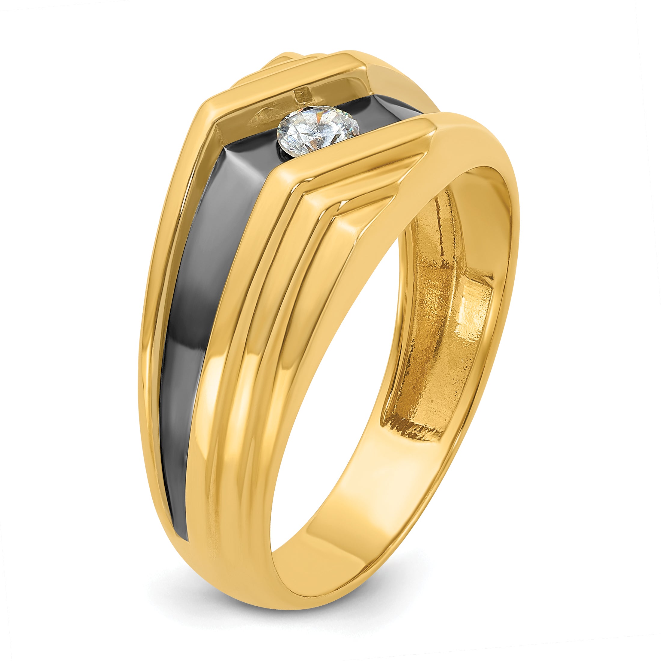 10k with Black Rhodium Men's Polished and Grooved 1/6 Carat A Quality Diamond Ring